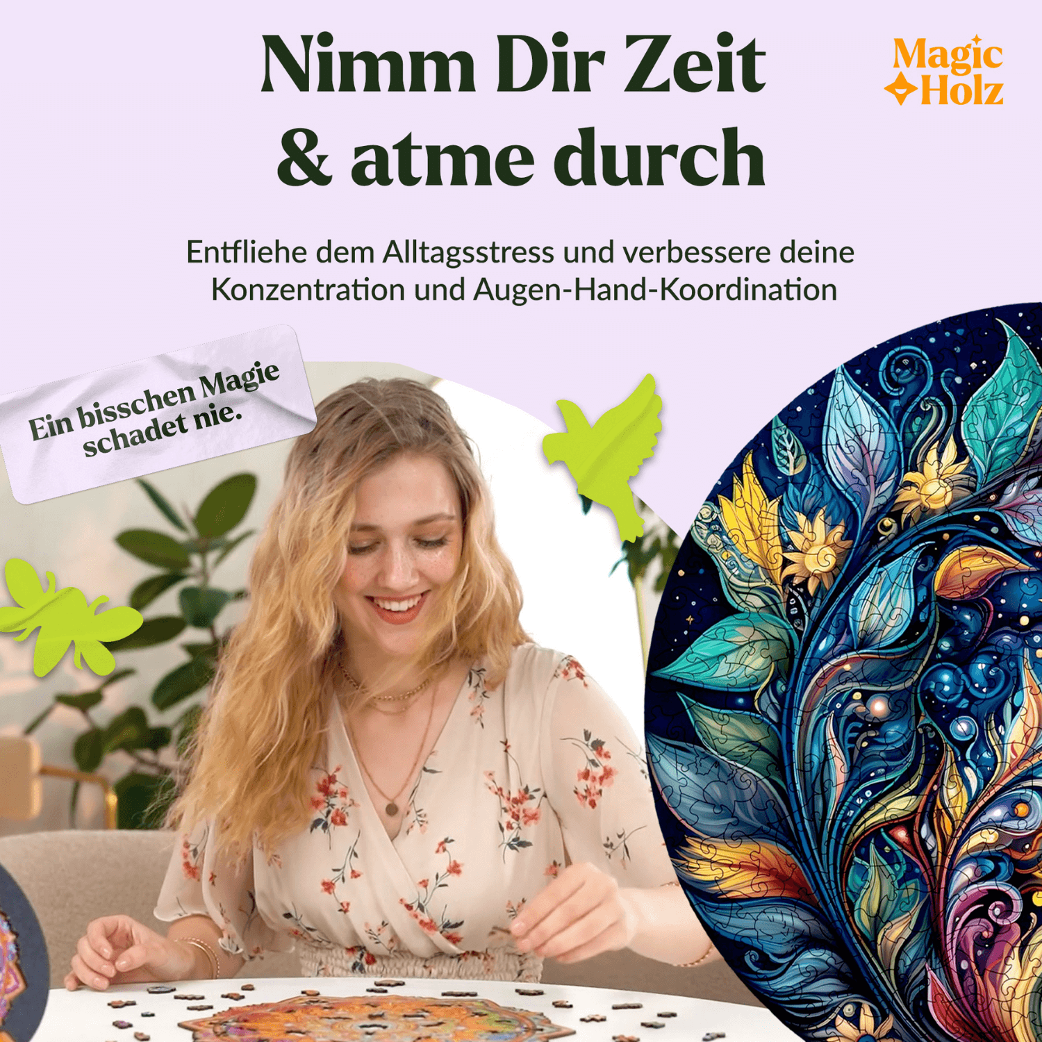 Mystical flowers galaxy | Mandala wooden puzzle MagicHolz