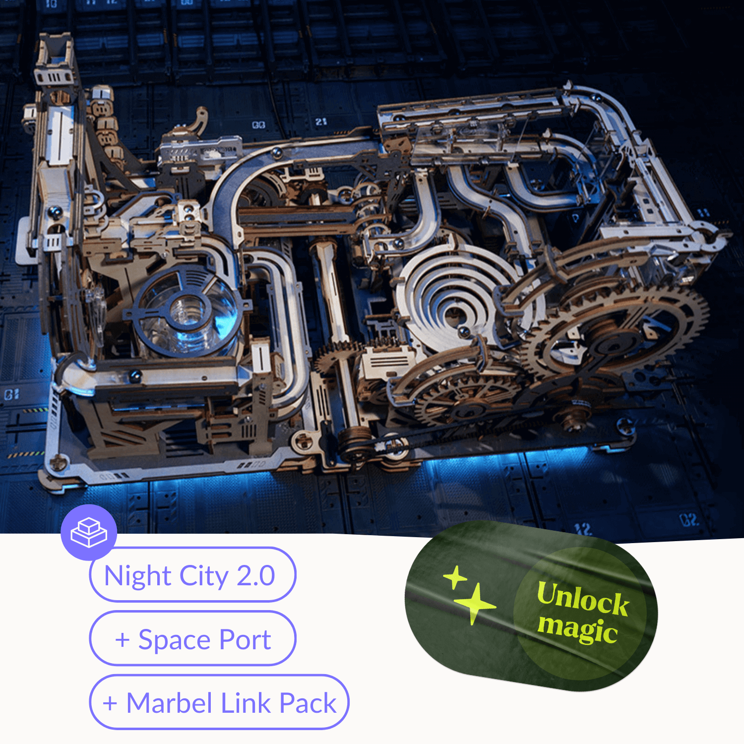 Murmelbahn Night City 2.0 3D Puzzle Robotime Night City 2.0 + Space Port + Marbel Link Pack