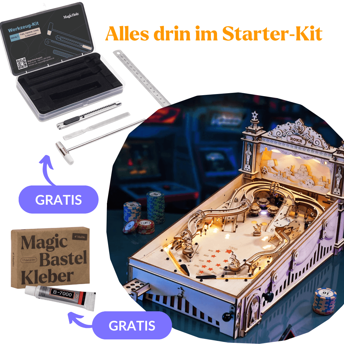 3D Pinball Machine – Wooden Pinball Machine (Starter Kit Bundle) Mechanical Wooden Puzzle Robotime