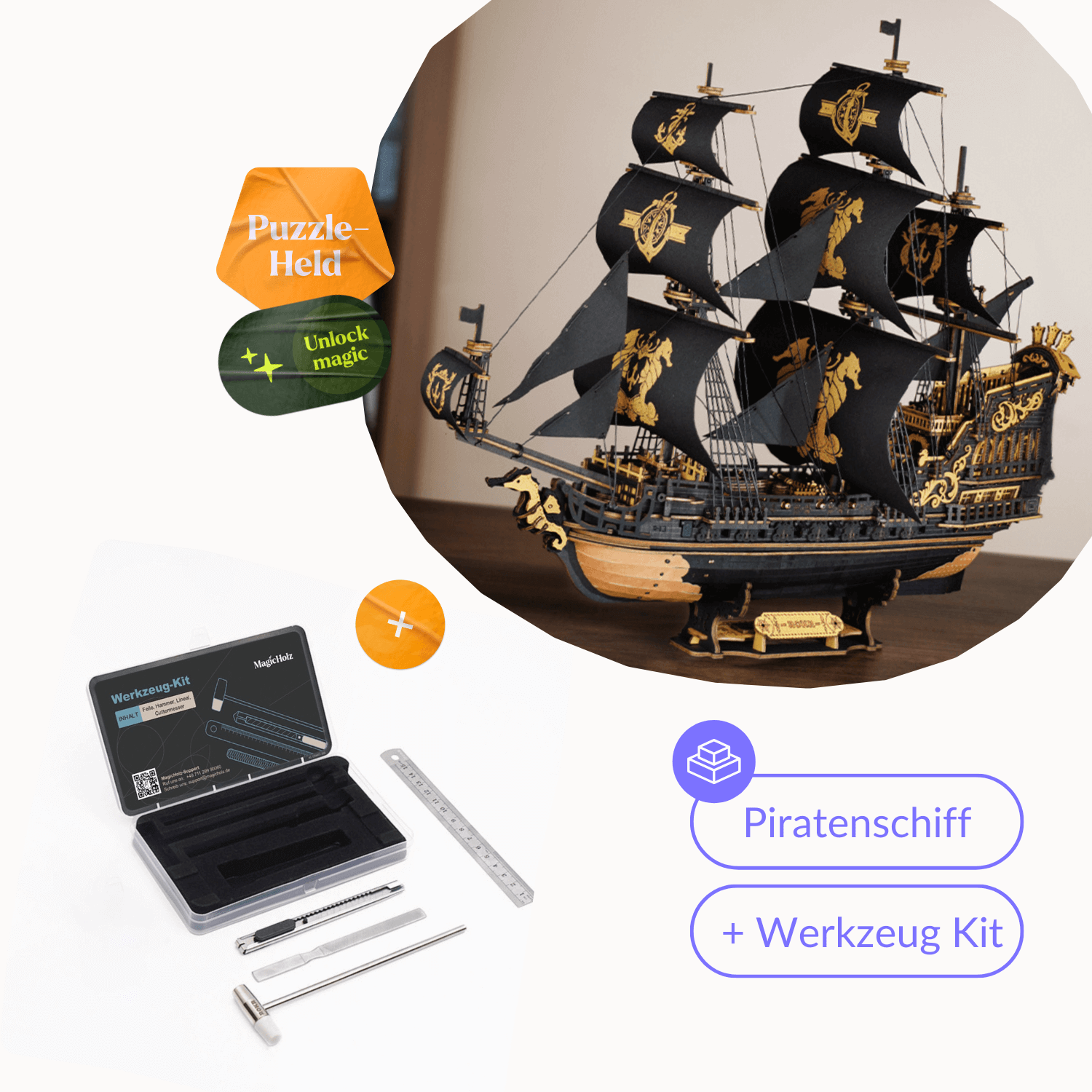 The Seahorse Barque | Pirate Ship 3D Puzzle Robotime Pirate Ship & Tool Kit