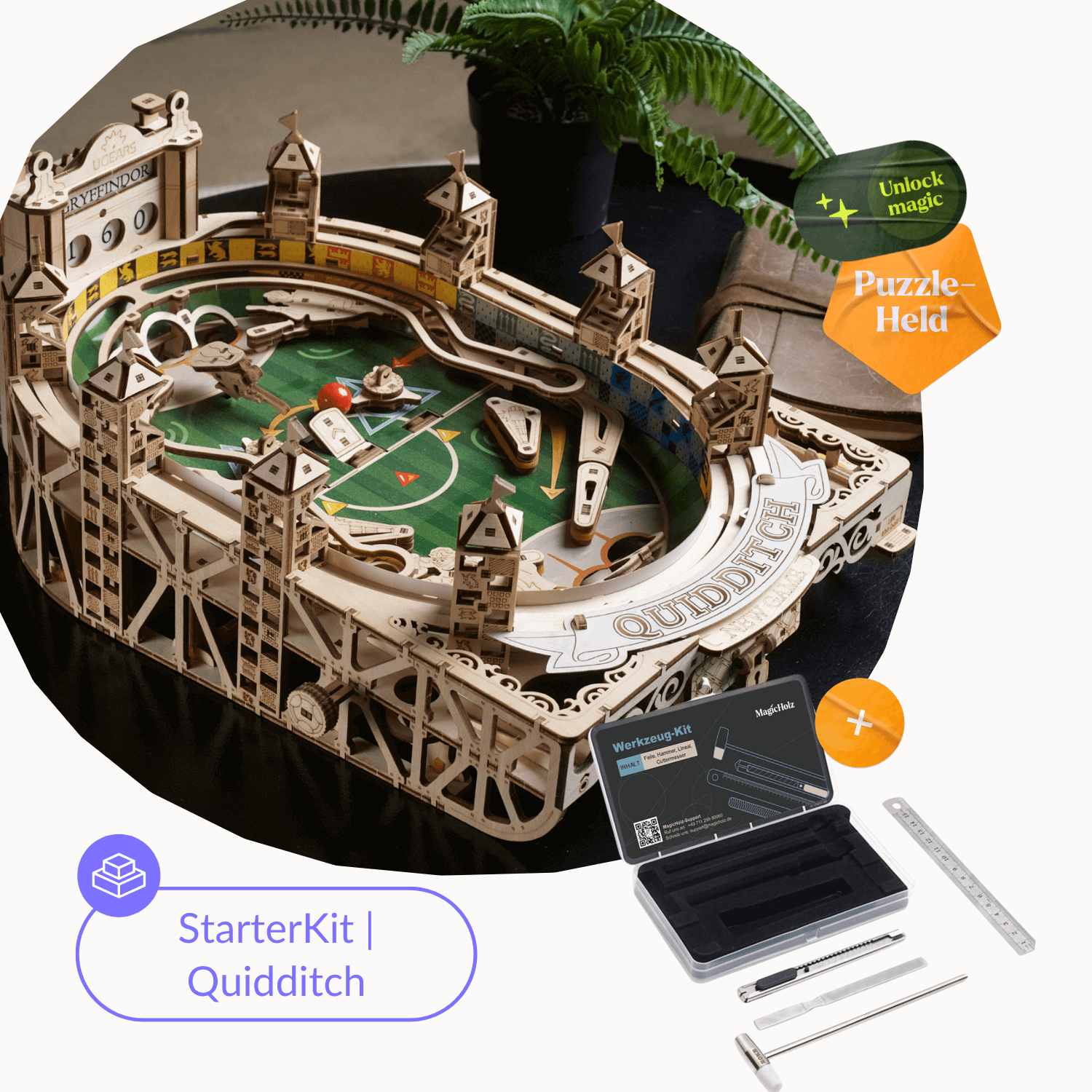 Quidditch™ Pinball Starter-Set | Harry Potter💫 Mechanisches Holzpuzzle Ugears Starter Kit | Pinball + Werkzeug