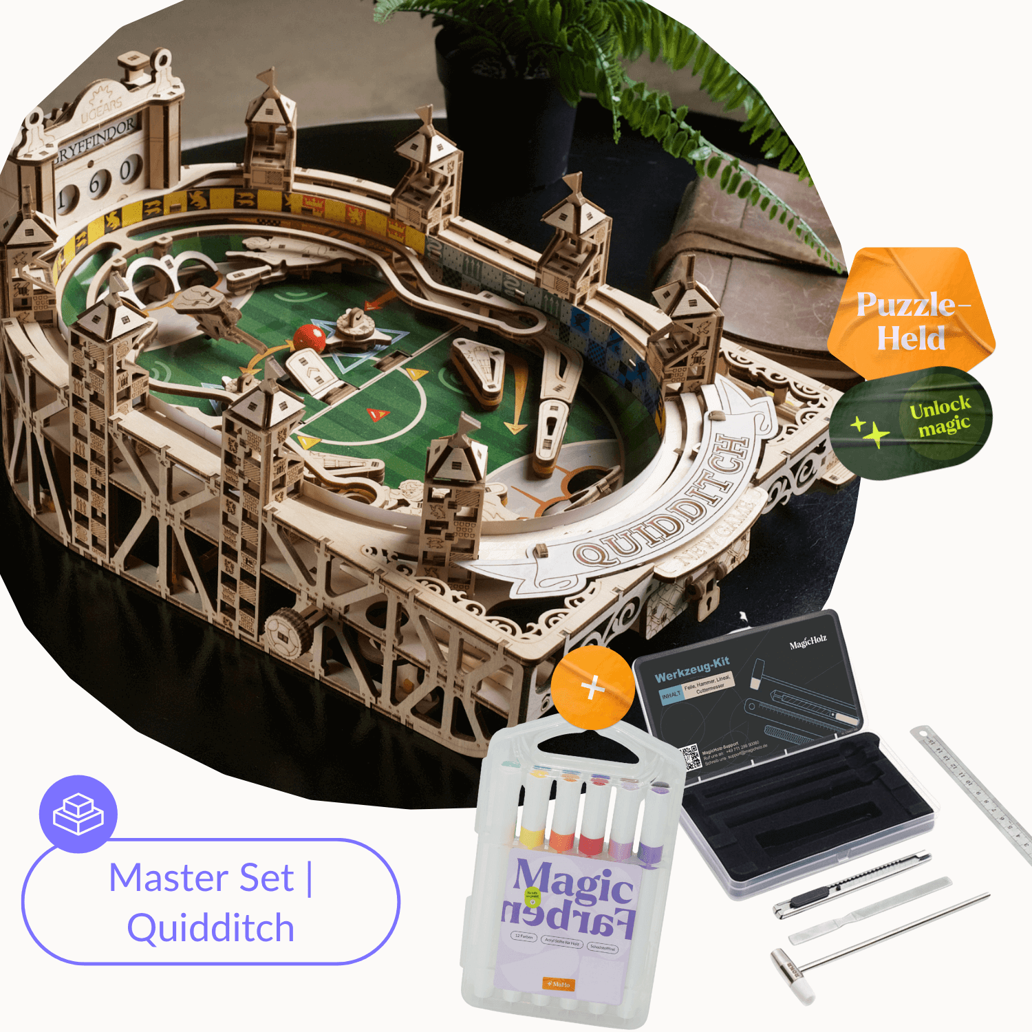 Quidditch™ Pinball Starter-Set | Harry Potter💫 Mechanisches Holzpuzzle Ugears Master Set | Pinball + Werkzeug + Farben