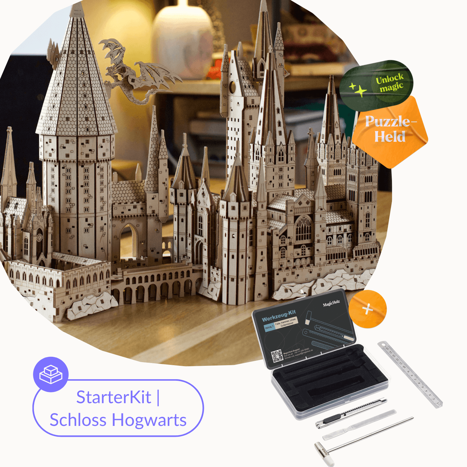 Harry Potter™ | The Castle Starter Pack 💫 Mechanisches Holzpuzzle MagicHolz Starter Kit | Hogwarts + Werkzeug