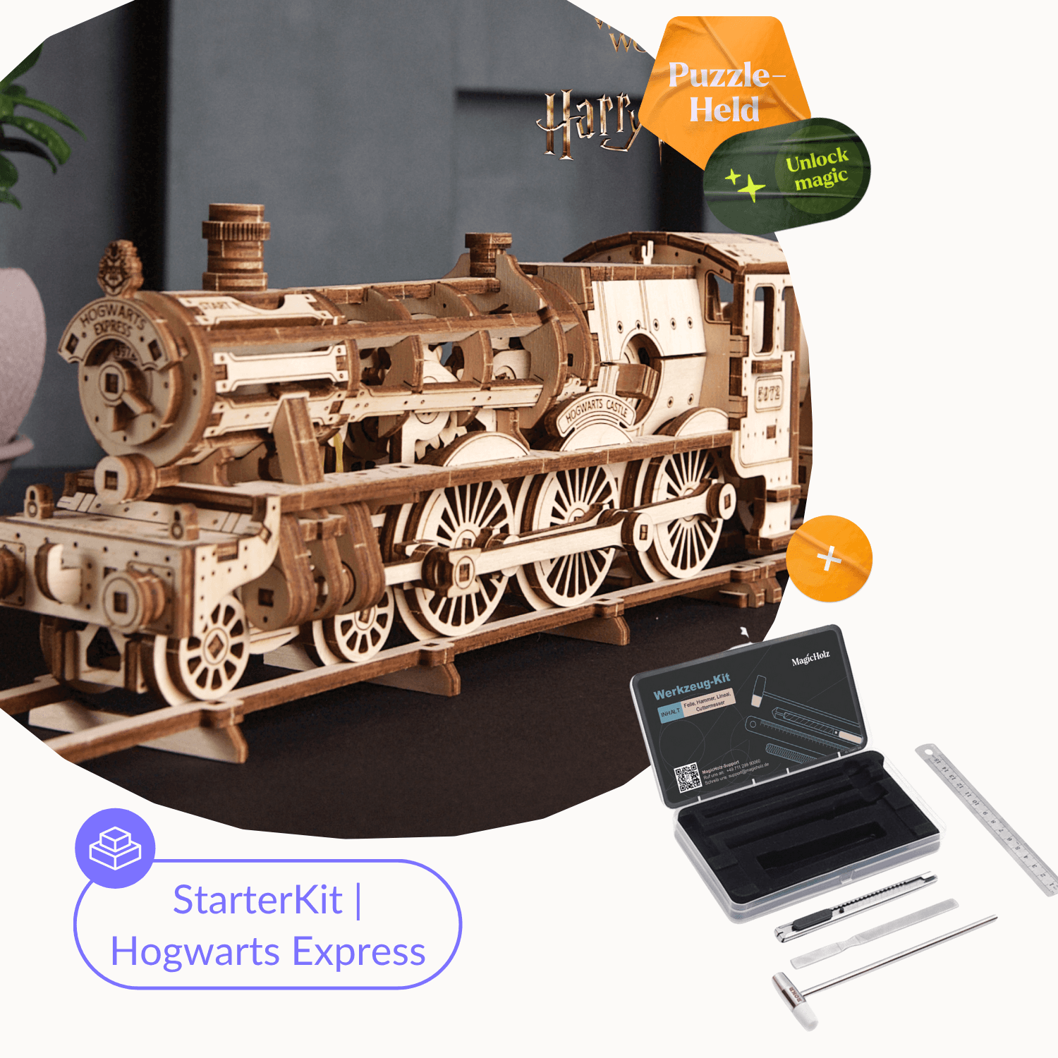 Hogwarts Express™ Starter-Set | Harry Potter 💫 Mechanisches Holzpuzzle Ugears Starter Kit | Hogwarts Express + Werkzeug