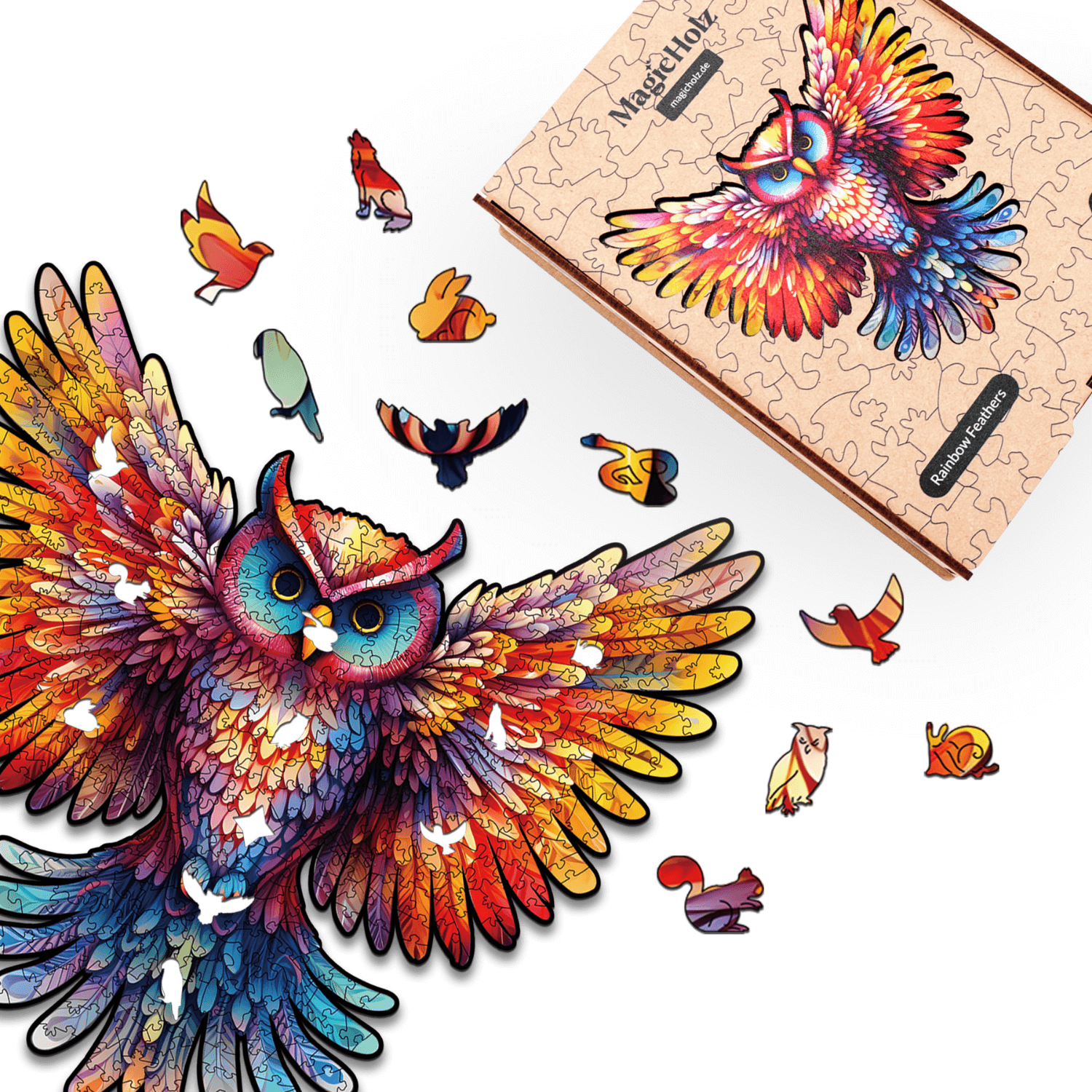 Rainbow feather | owl wooden puzzle MagicHolz