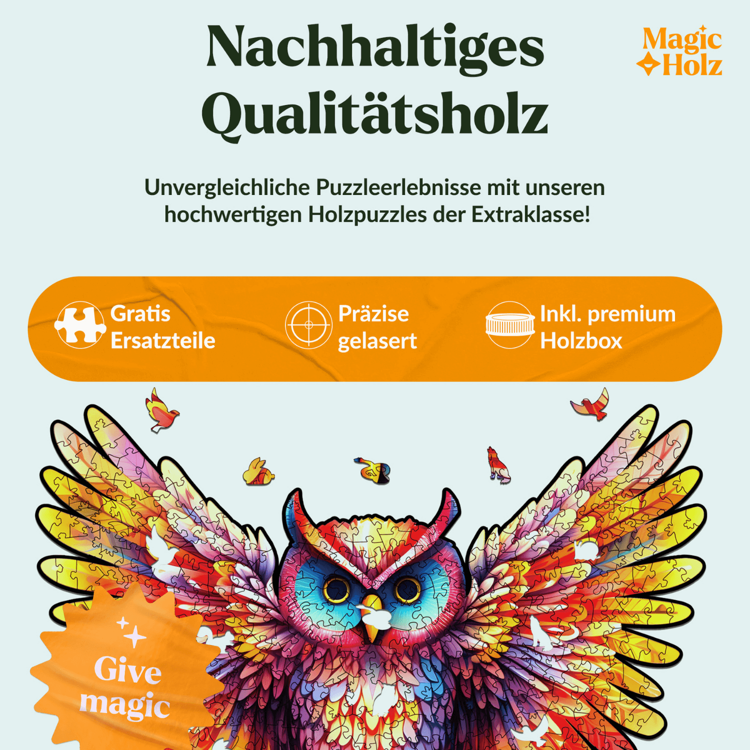 Rainbow feather | owl wooden puzzle MagicHolz