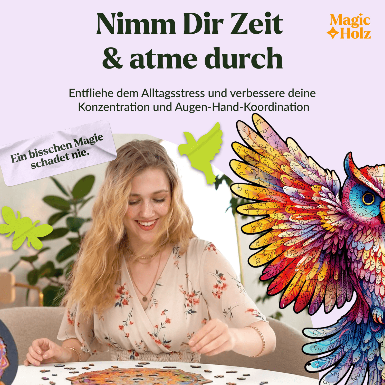 Rainbow feather | owl wooden puzzle MagicHolz