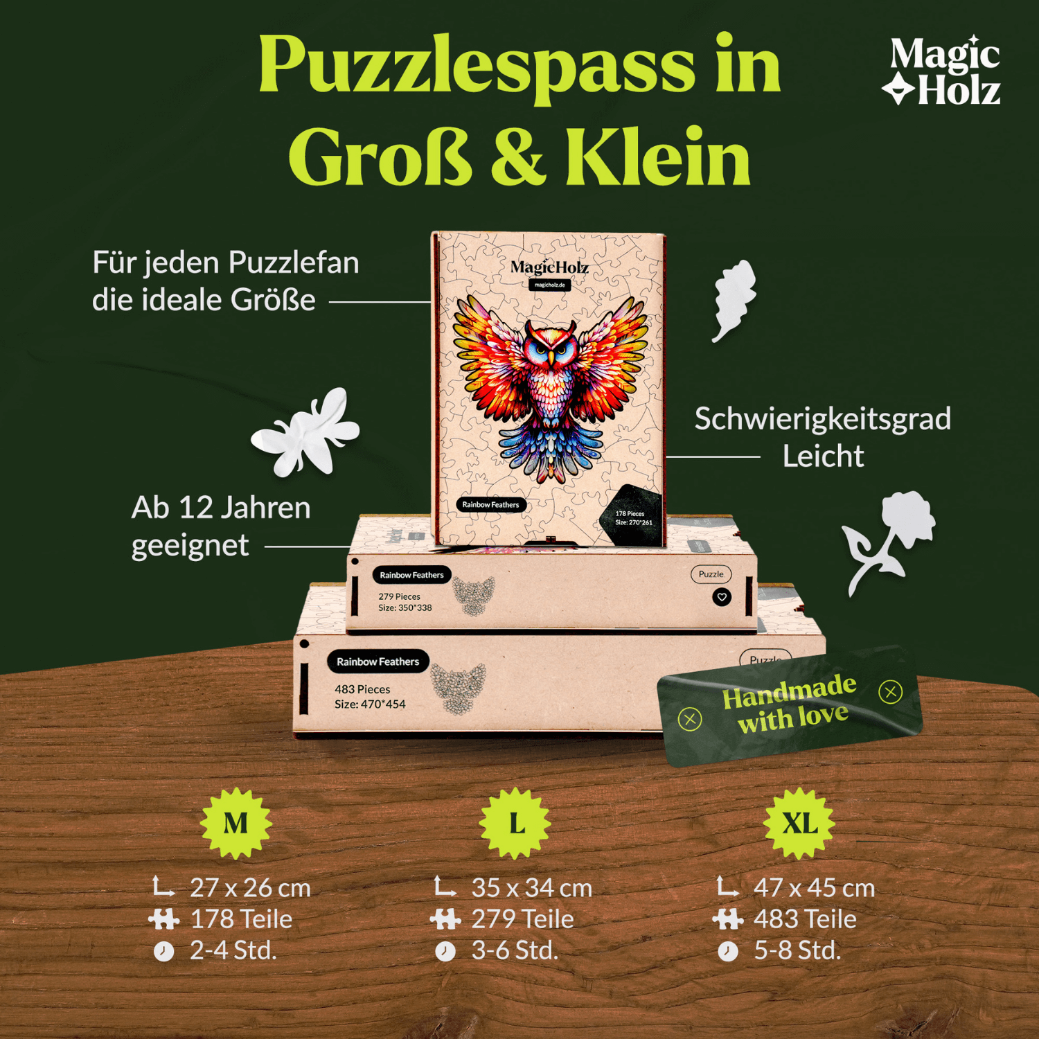 Rainbow feather | owl wooden puzzle MagicHolz