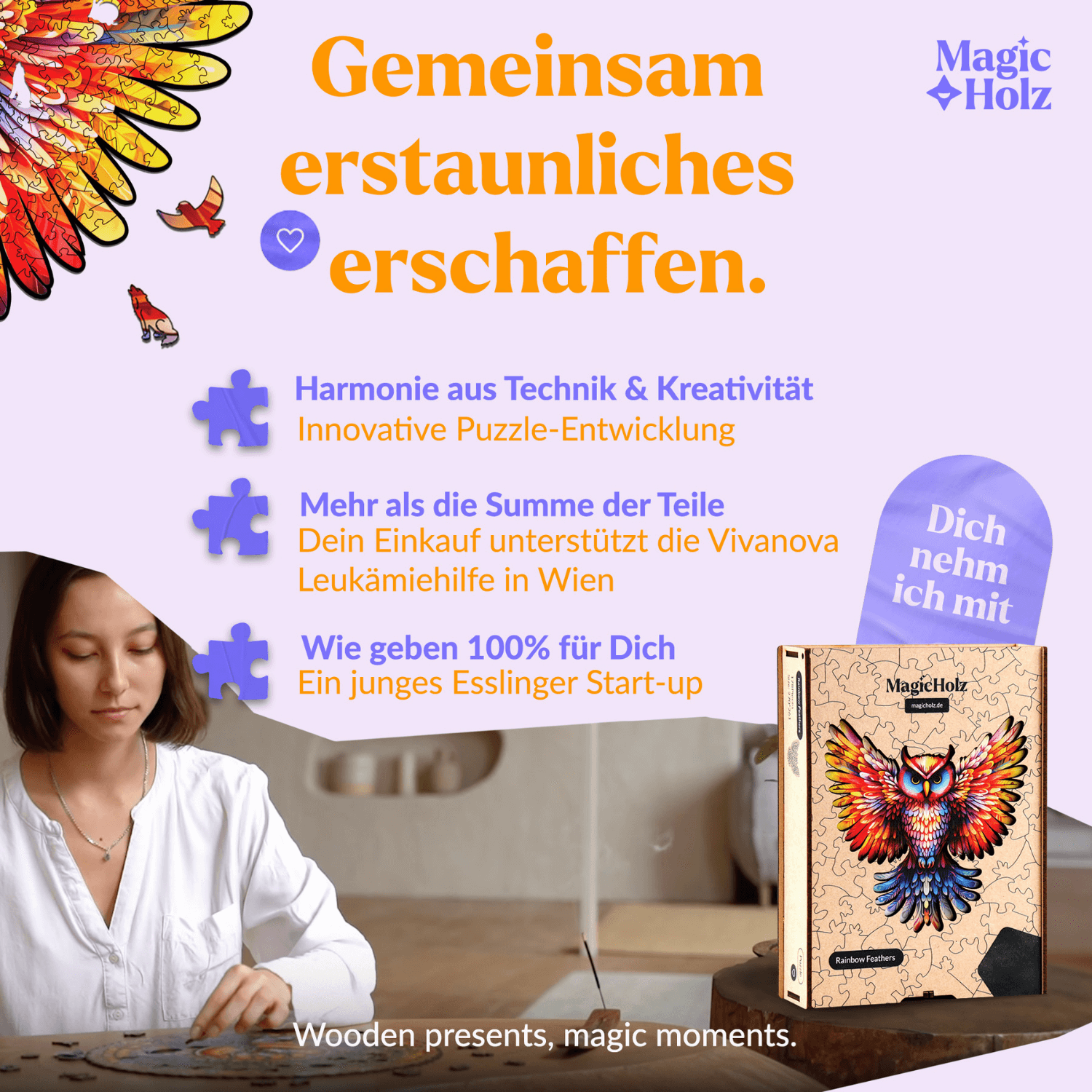 Rainbow feather | owl wooden puzzle MagicHolz