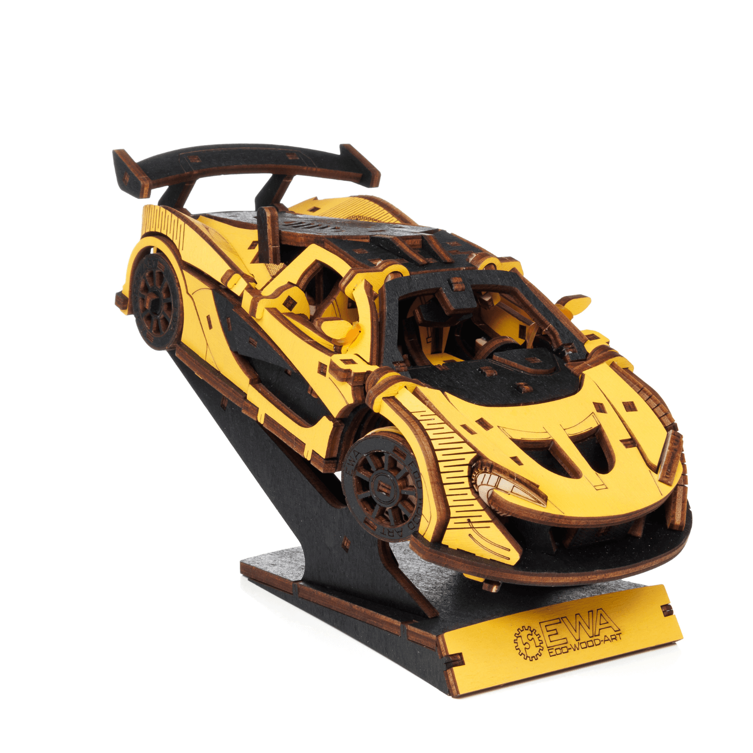 Racing Car | Rennauto Mechanisches Holzpuzzle Eco-Wood-Art Gelb