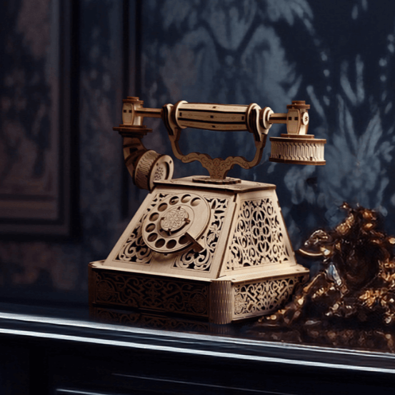 Retro Telephone Mechanisches Holzpuzzle Eco-Wood-Art