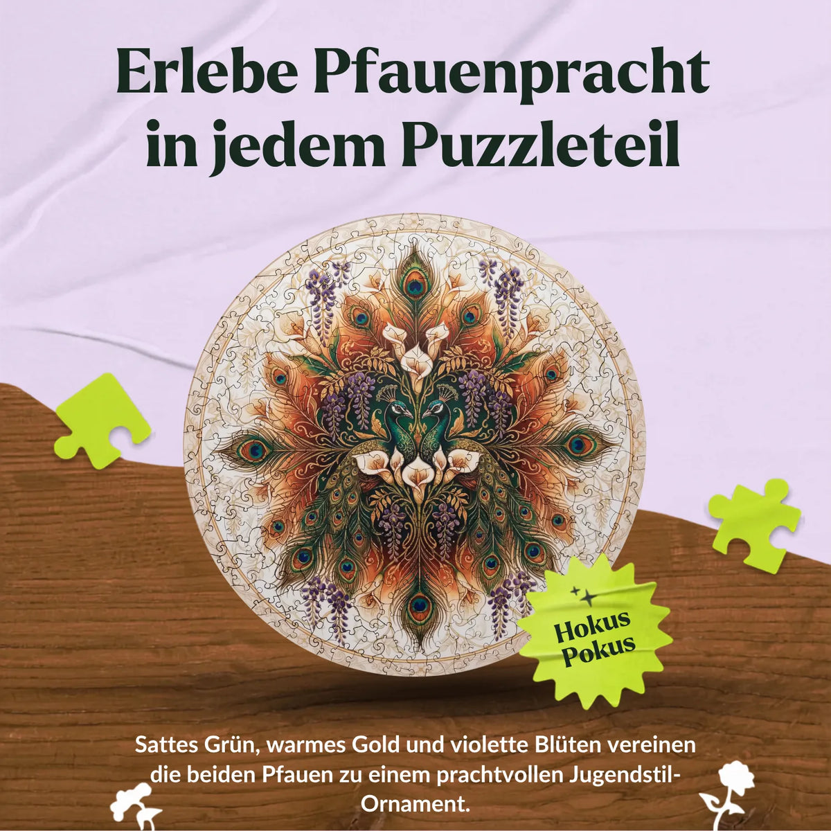 Golden Peacocks in Art Nouveau Mandala Wooden Puzzle (2D) MagicHolz