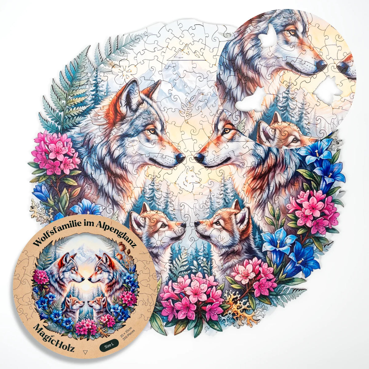 Wolf Family in Alpine Splendor Mandala Wooden Puzzle (2D) MagicHolz