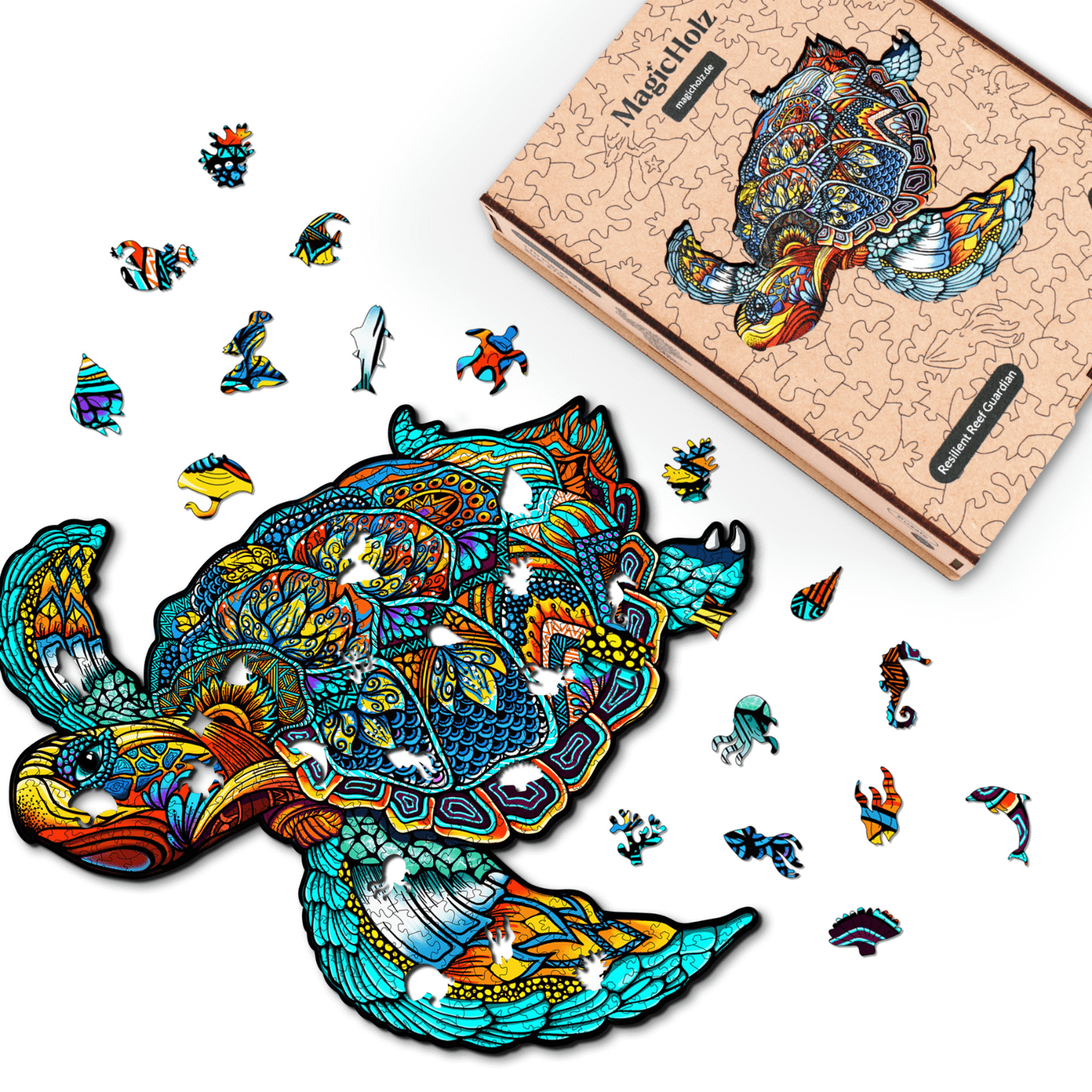 Farbenprächtige Schildkröte Holzpuzzle MagicHolz