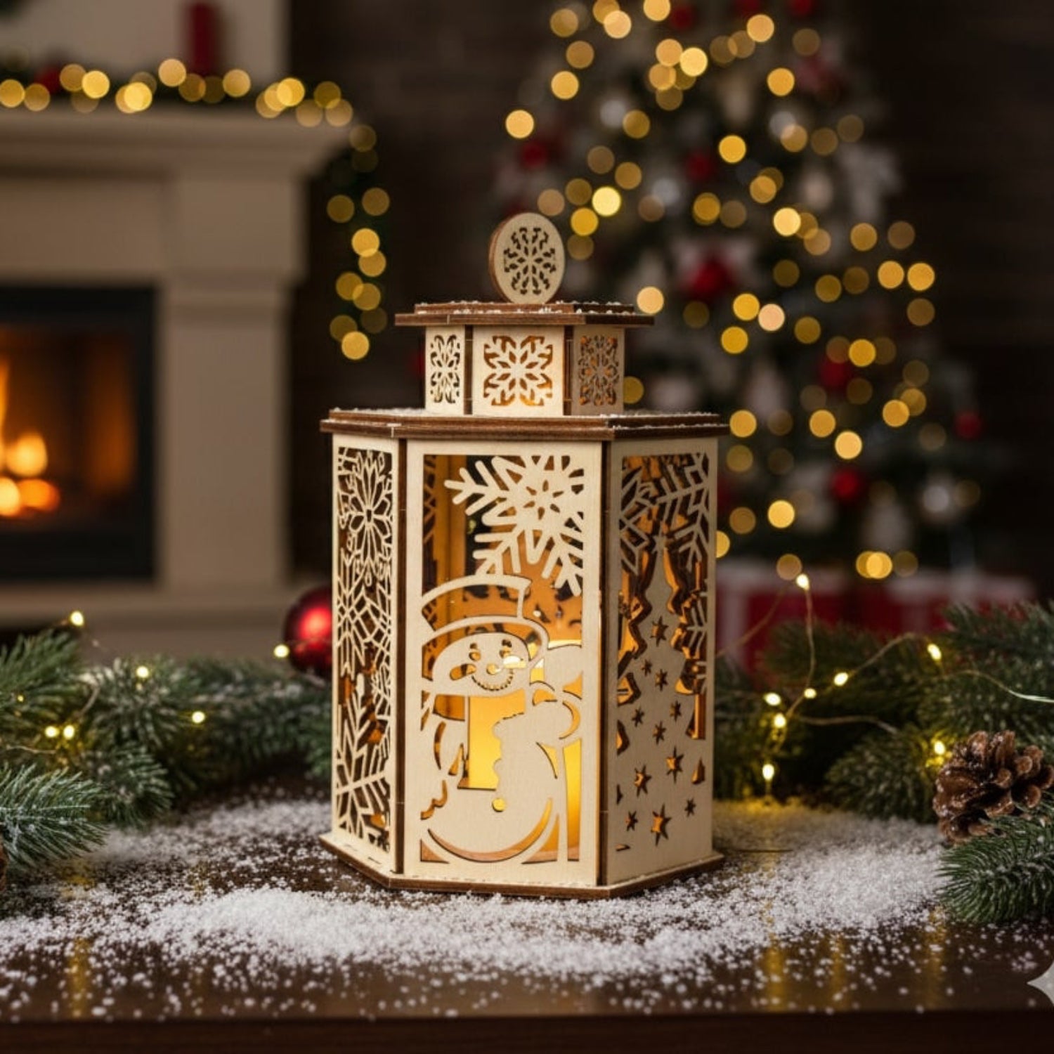 Weihnachtslaterne Holz Bastelset 3D Puzzle MagicHolz Schneemann