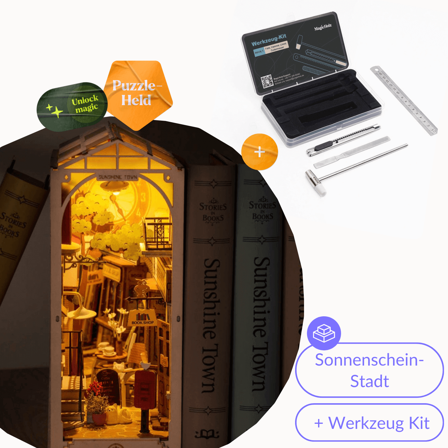 Sonnenschein-Stadt | Diorama | Rolife Diorama Robotime Starter Kit | Book Nook + Werkzeug