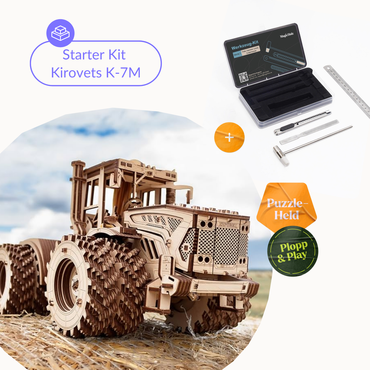 Kirovets K-7M – Das Biest aus Holz Mechanisches Holzpuzzle Eco-Wood-Art Starter Kit | Kirovets K-7M + Werkzeugset