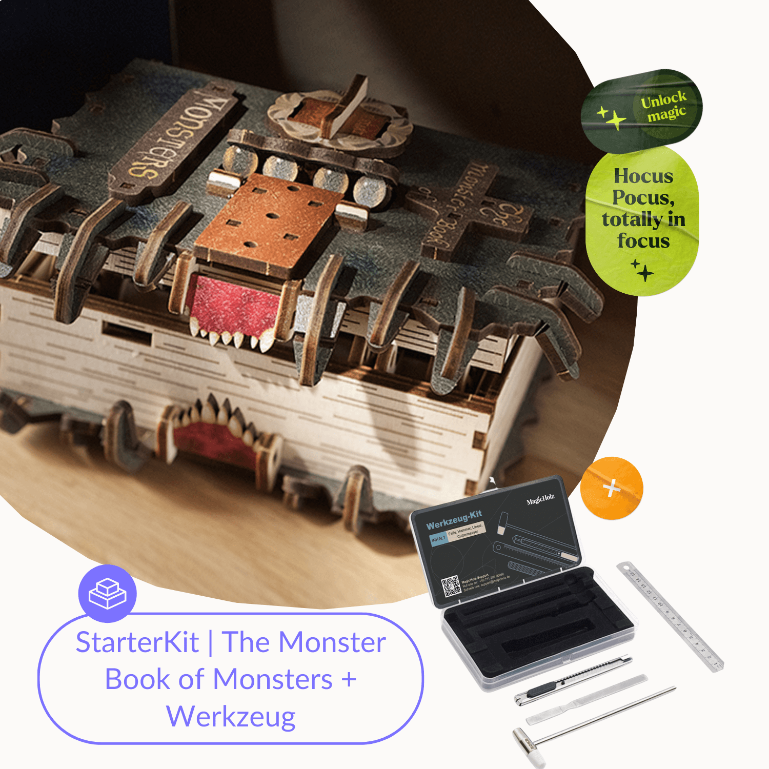 Het Monsterboek van Monsters | Harry Potter Mechanische houten puzzel Ugears StarterKit | Monsterboek + gereedschap