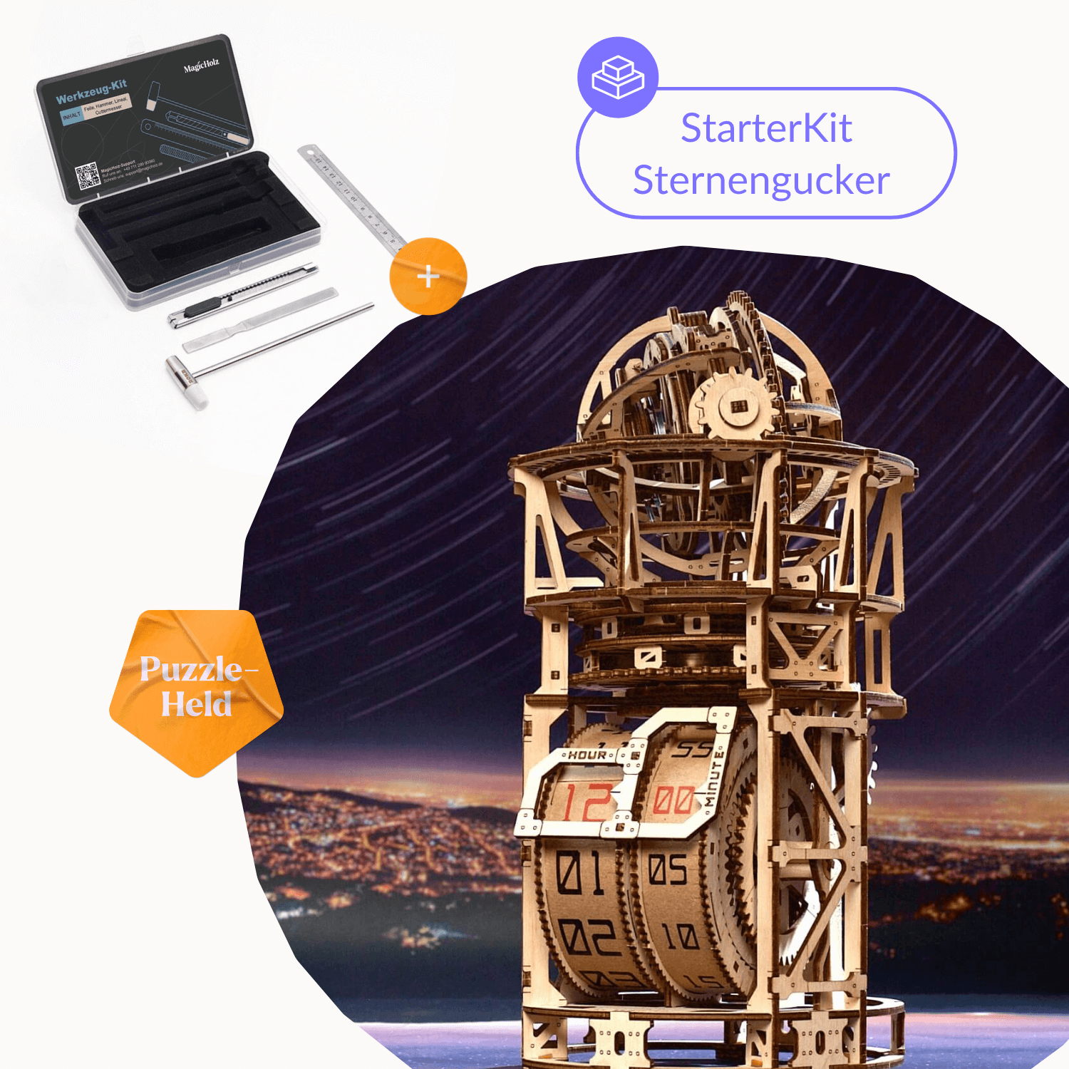 Sternengucker | Tourbilllon-Tischuhr Mechanisches Holzpuzzle Ugears