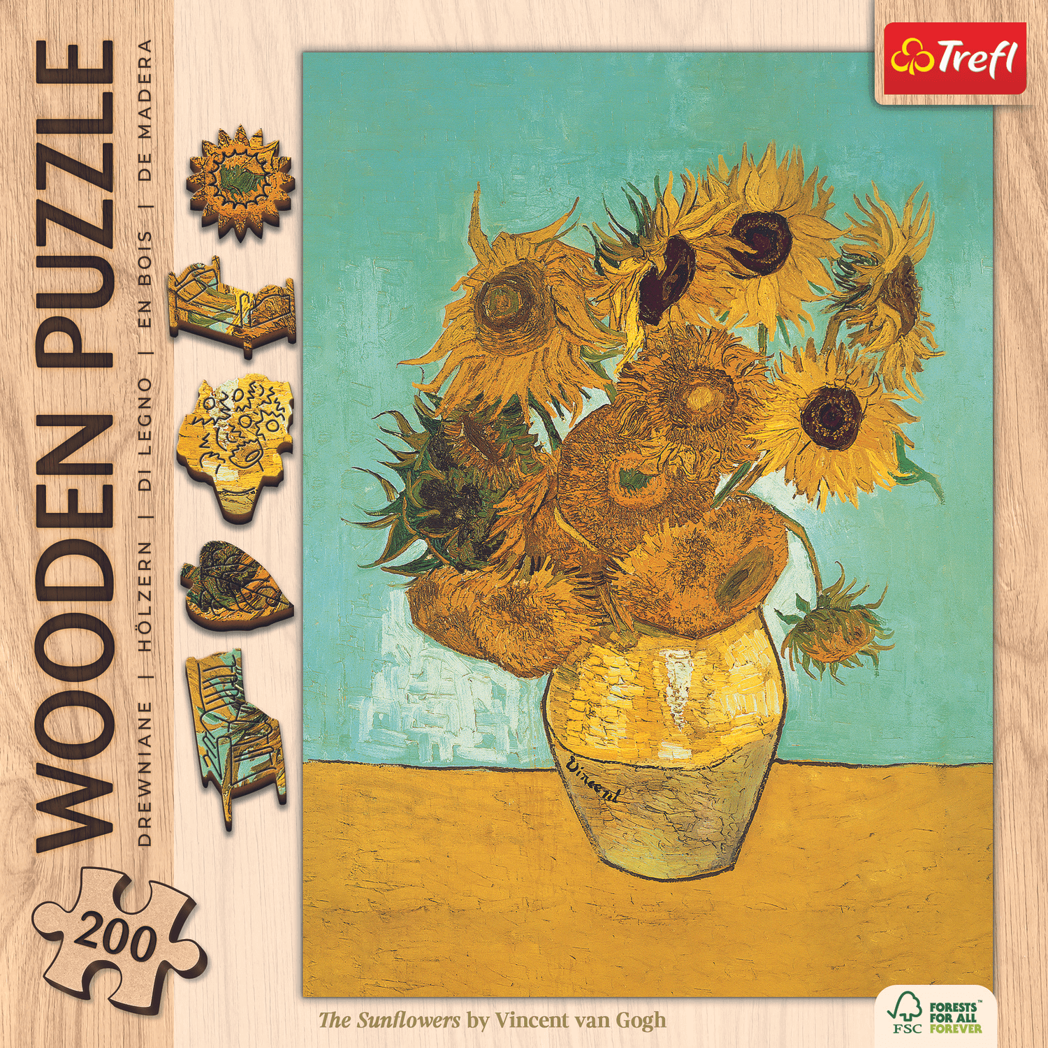 Sonnenblumen / Vincent van Gogh | Holz Puzzle 200 Holzpuzzle TREFL