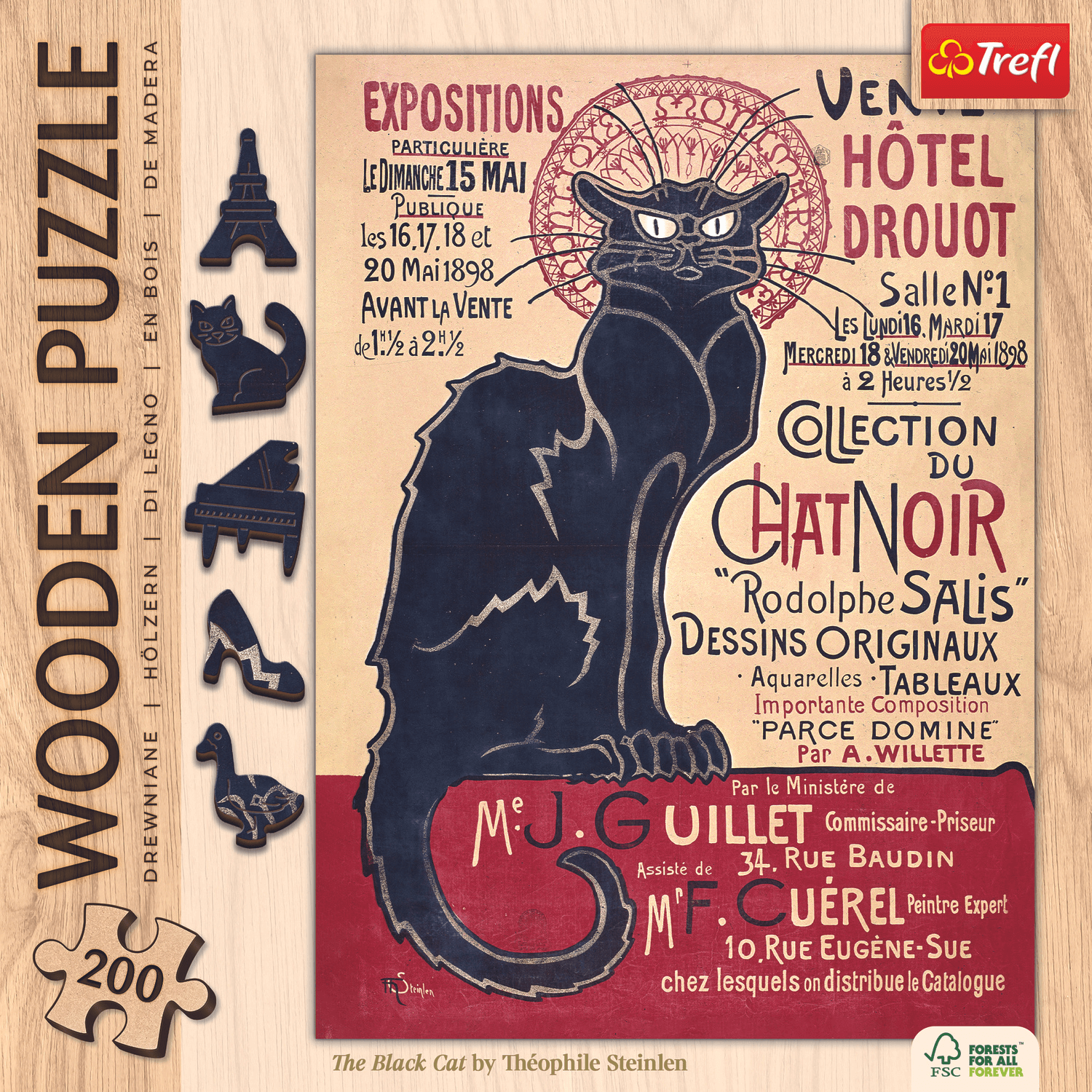 Le chat noir / Théophile Alexandre Steinlen | Puzzle en bois 200 Puzzle en bois TREFL
