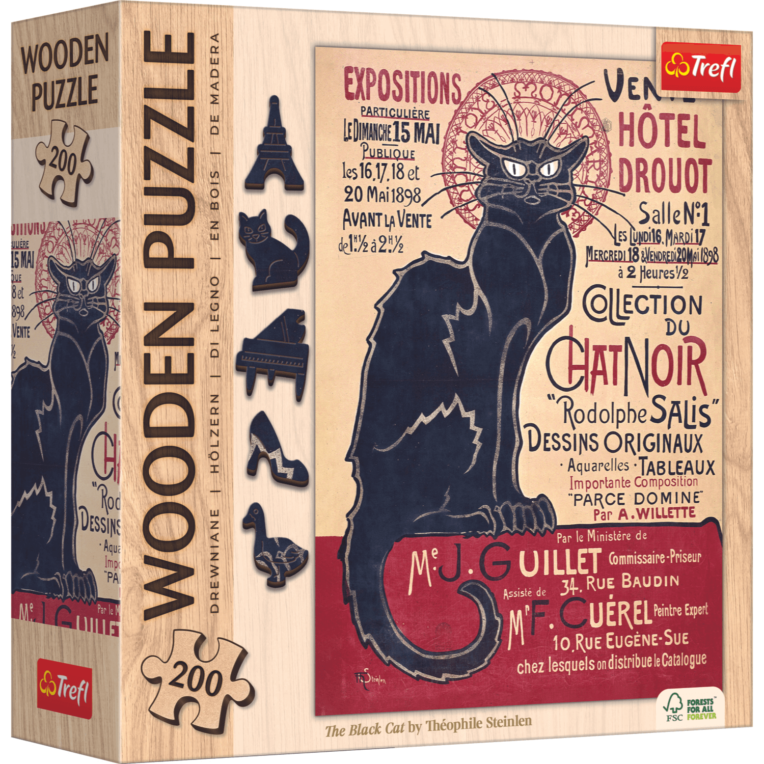 Le chat noir / Théophile Alexandre Steinlen | Puzzle en bois 200 Puzzle en bois TREFL