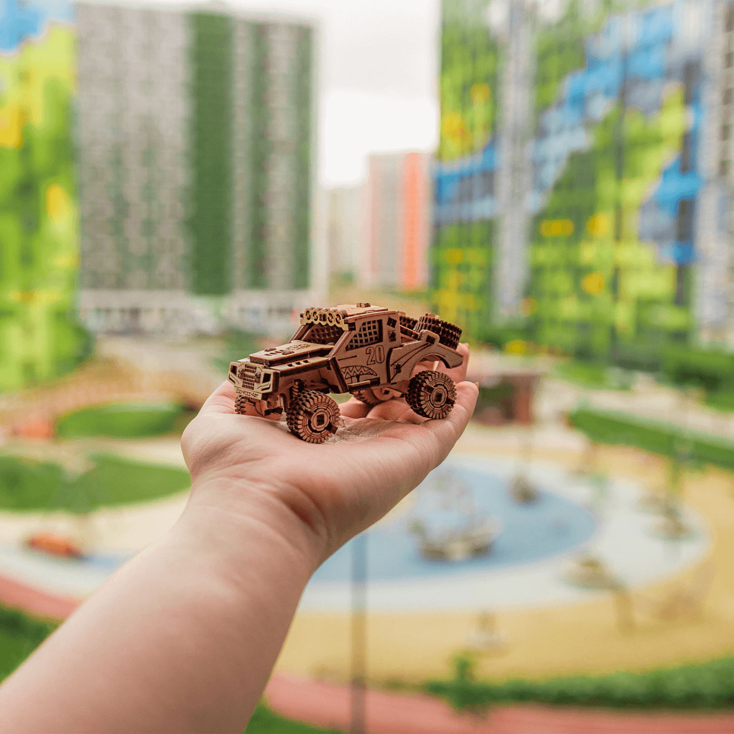 Action-Vehicle Set-Puzzle mécanique en bois-Eco-Wood-Art--
