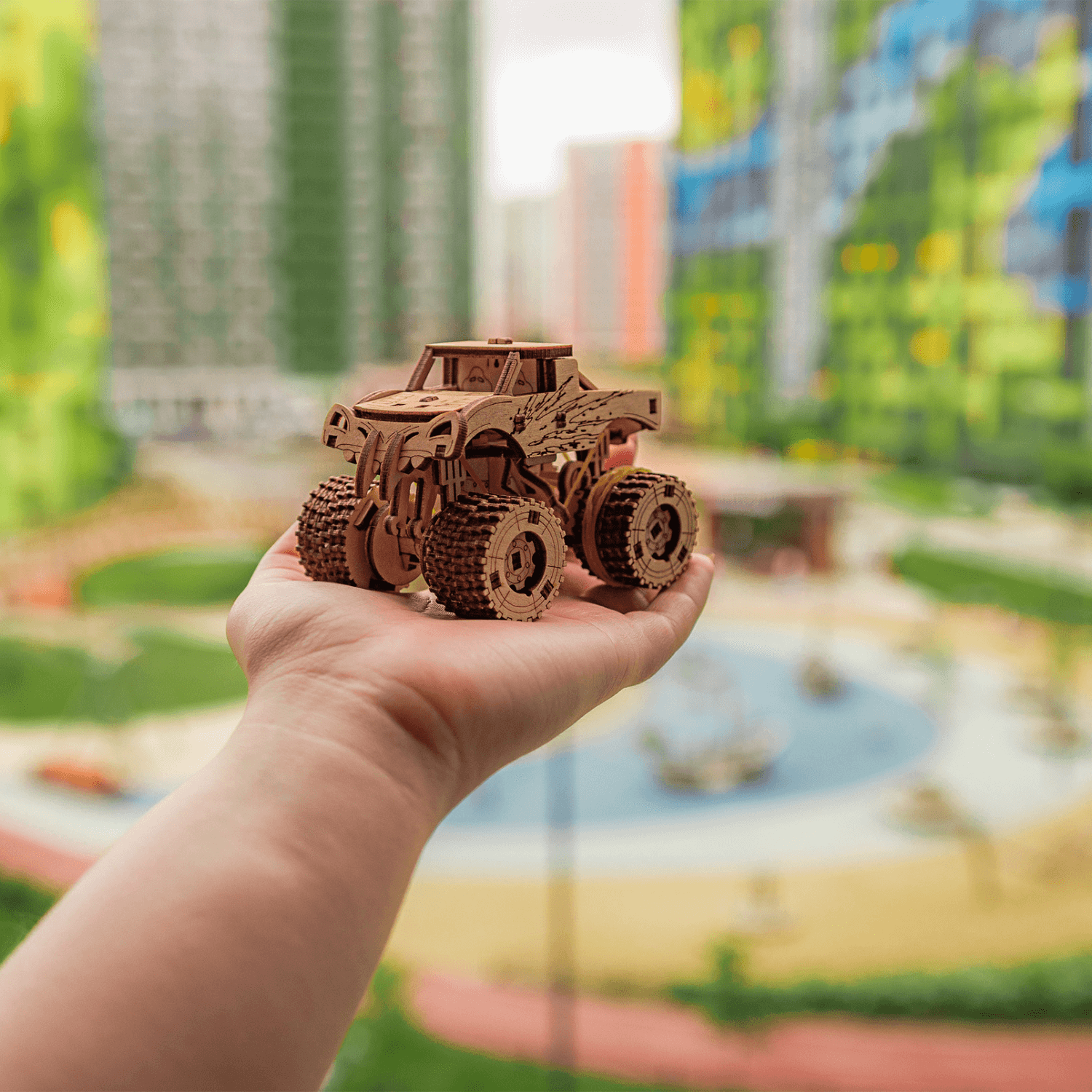 Action-Vehicle Set-Puzzle mécanique en bois-Eco-Wood-Art--