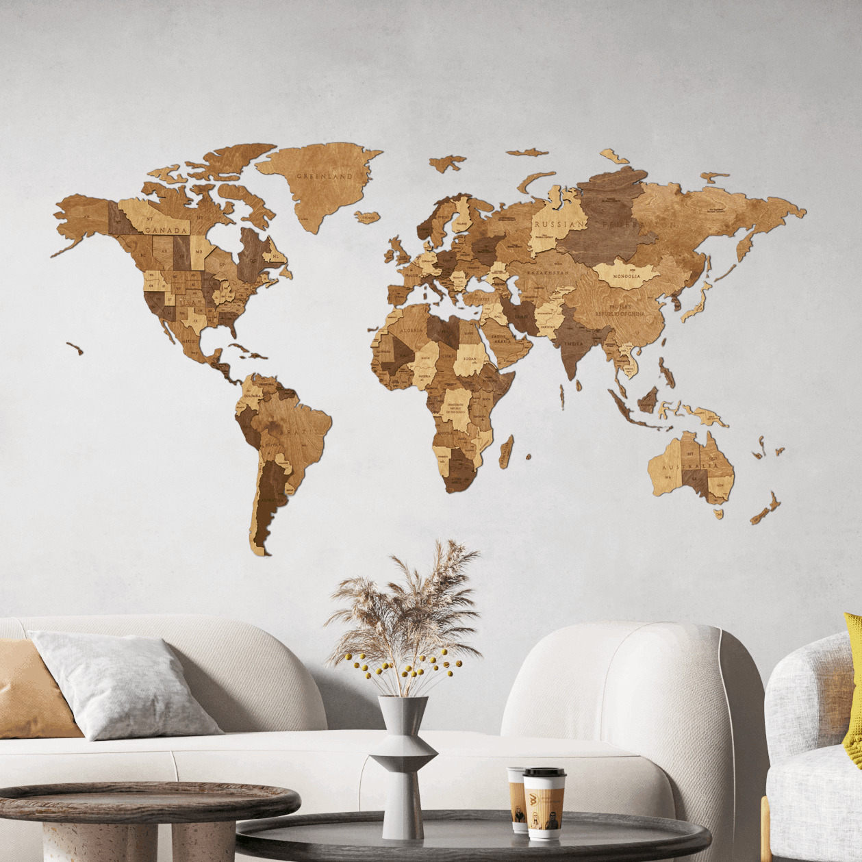 Mehrfarbige Holz Weltkarten