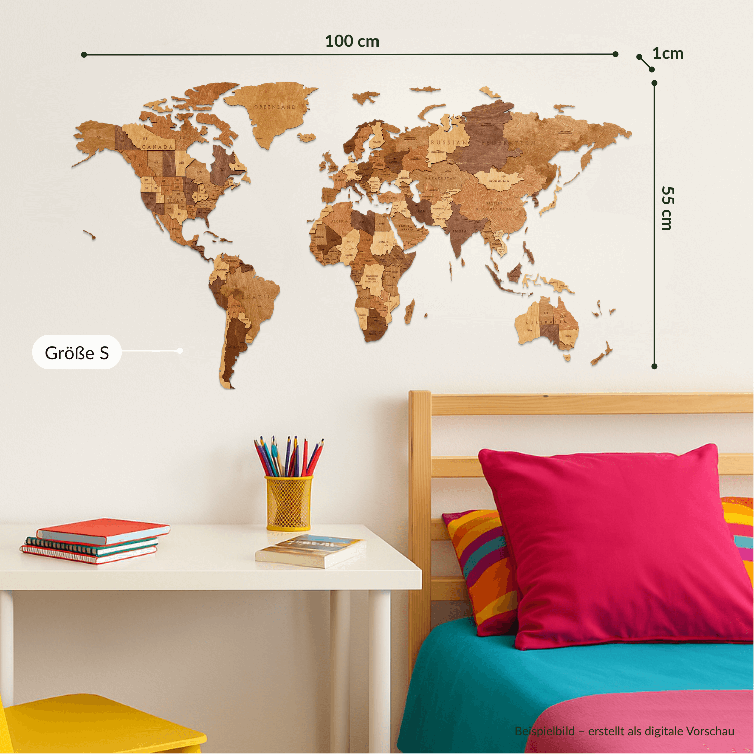 Mehrfarbige Holz Weltkarten