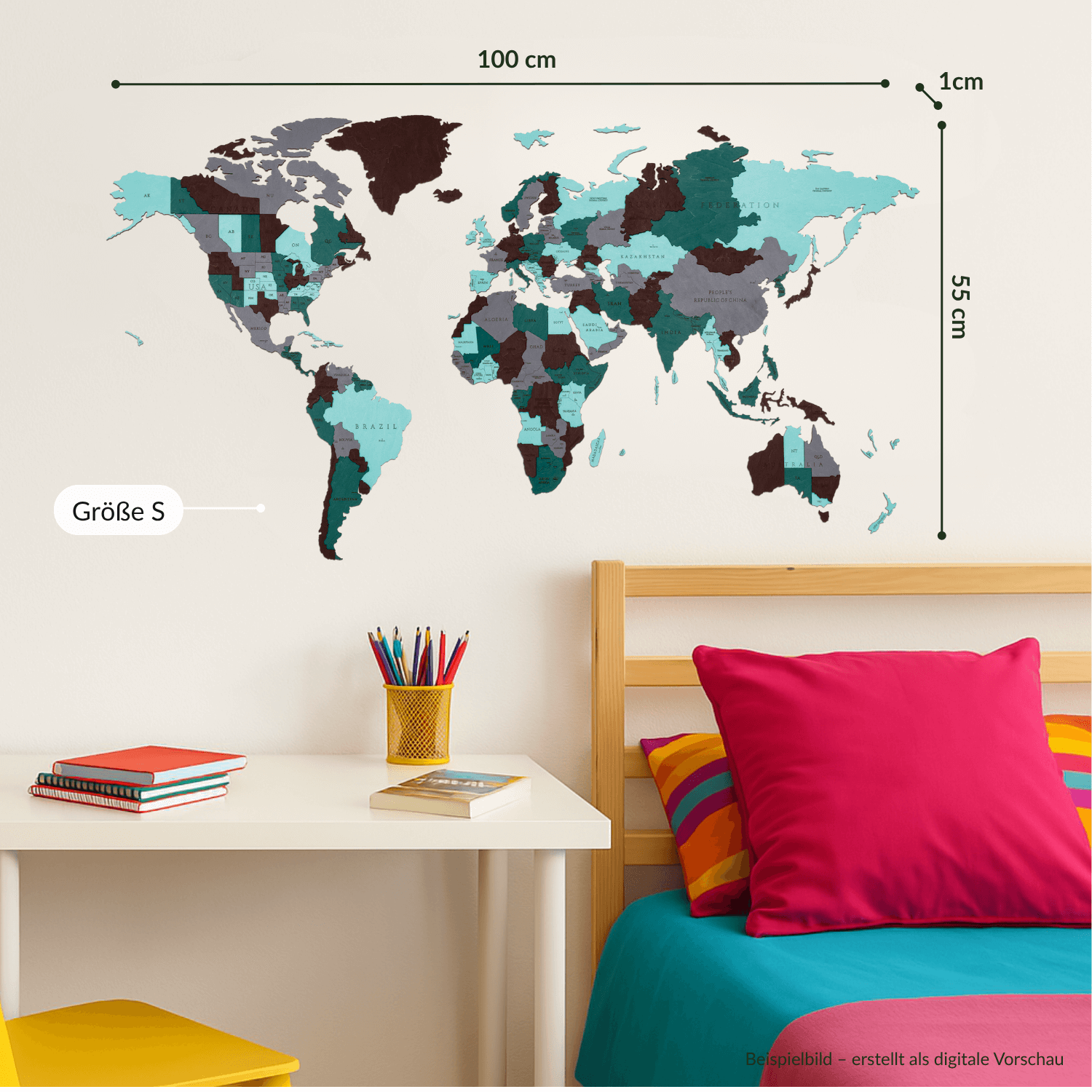 Mehrfarbige Holz Weltkarten