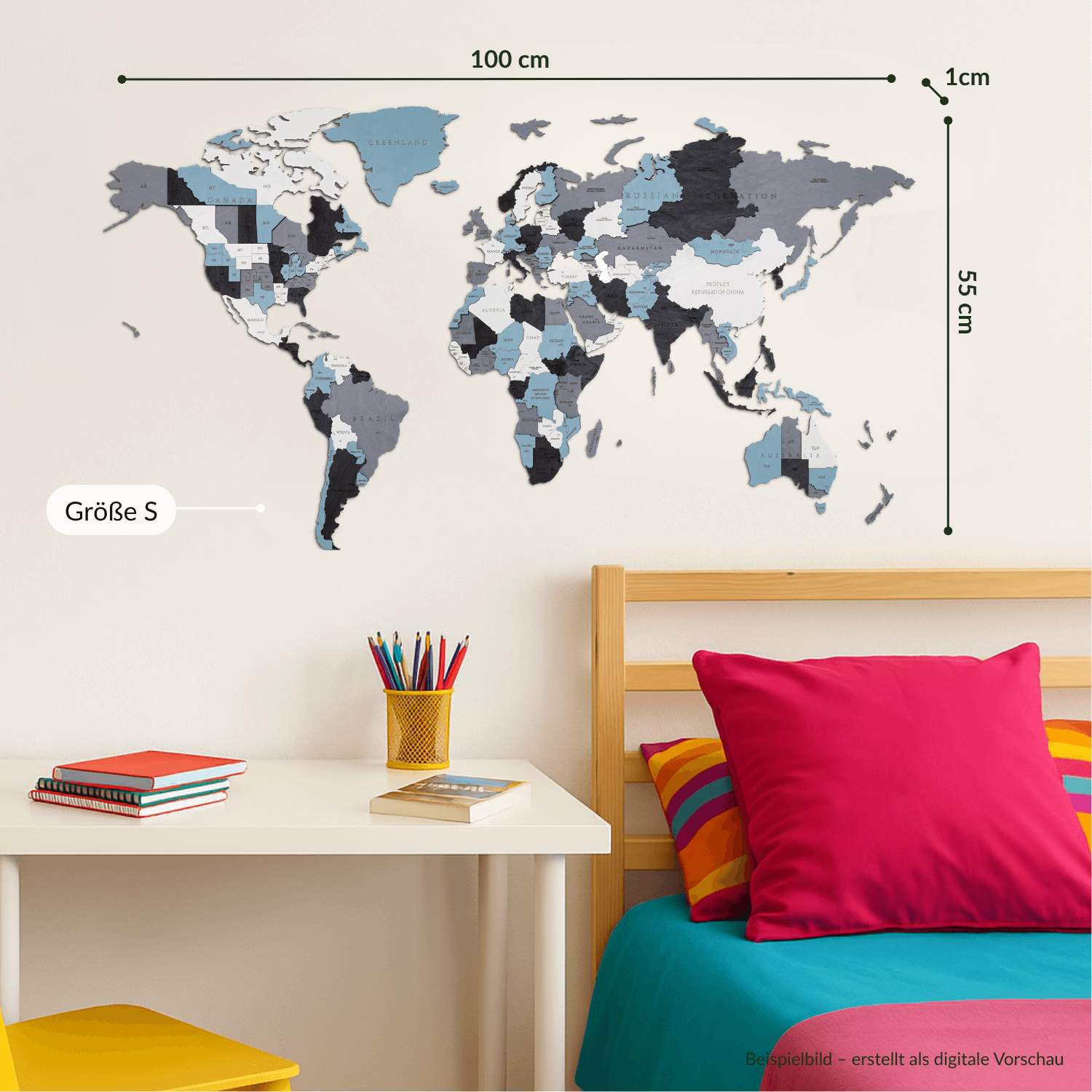 Produktbild der Weltkarte 'Smokey' in Größe S als digitale Visualisierung