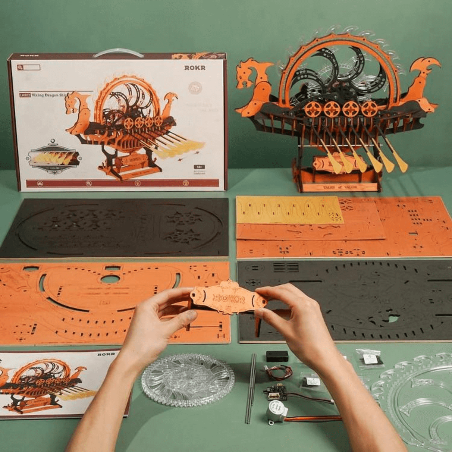 Mechanical Viking dragon ship Mechanical wooden puzzle Robotime