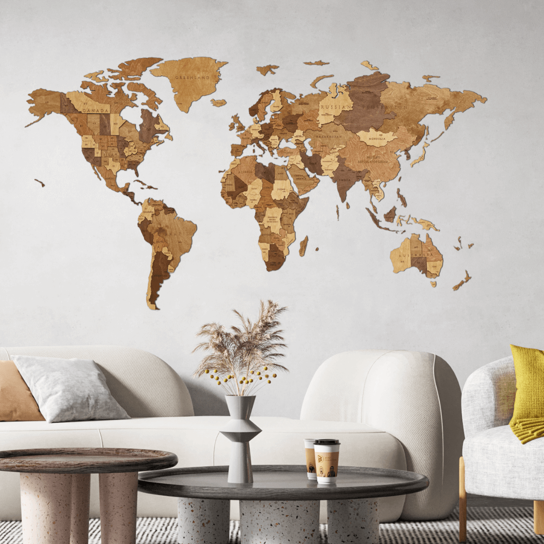 Mehrfarbige Holz Weltkarten Wandpuzzle Eco-Wood-Art