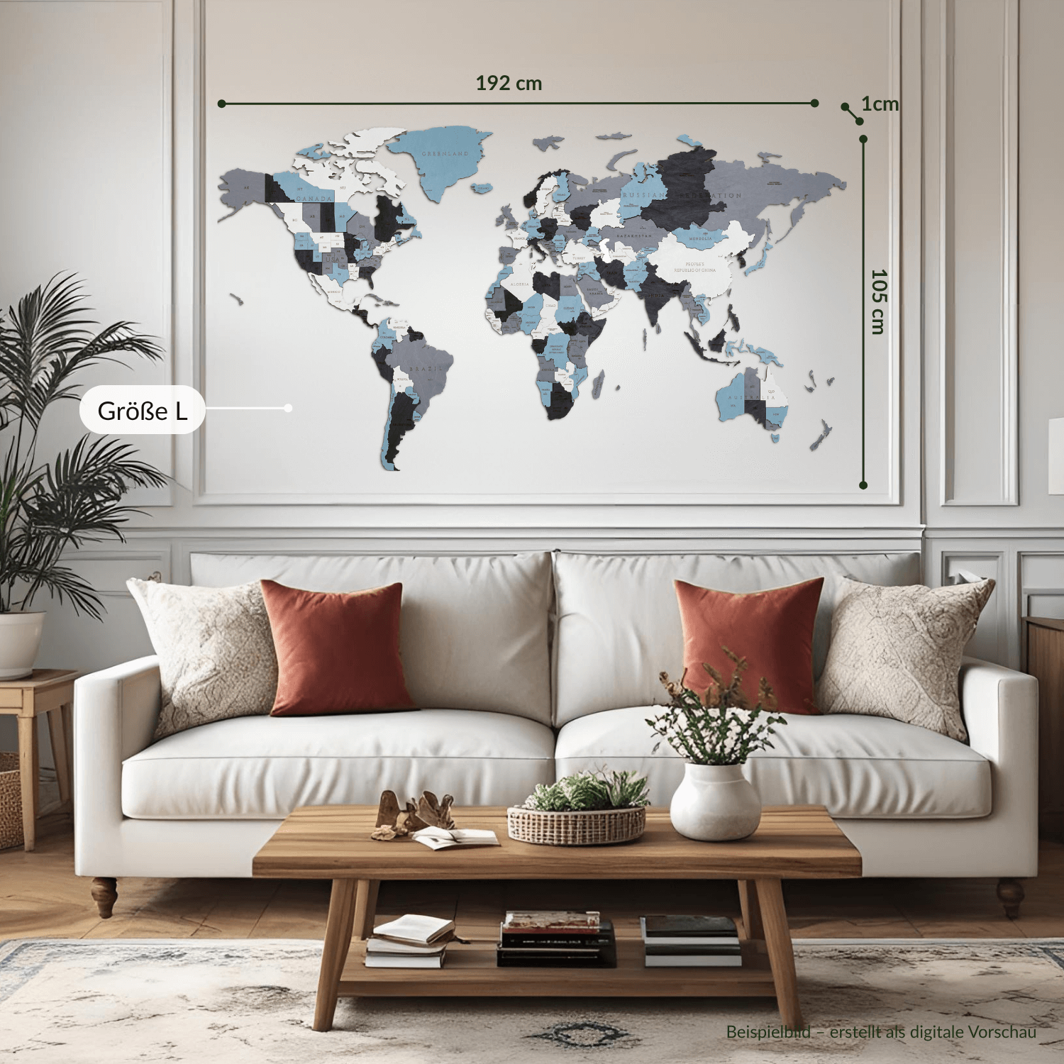 Produktbild der Weltkarte 'Smokey' in Größe L als digitale Visualisierung