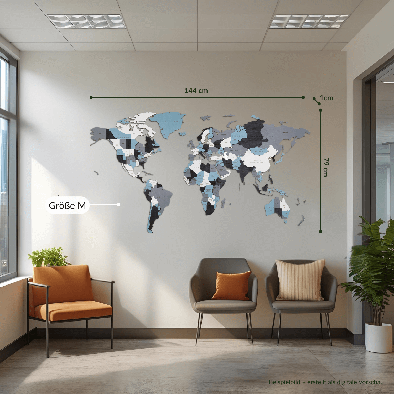 Produktbild der Weltkarte 'Smokey' in Größe M als digitale Visualisierung