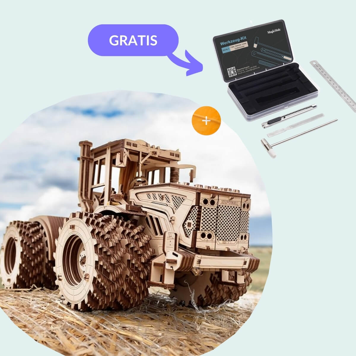 XXL Tractor Project Mechanical Wooden Puzzle Eco-Wood-Art Starter Kit | XXL Tractor + Tool Set
