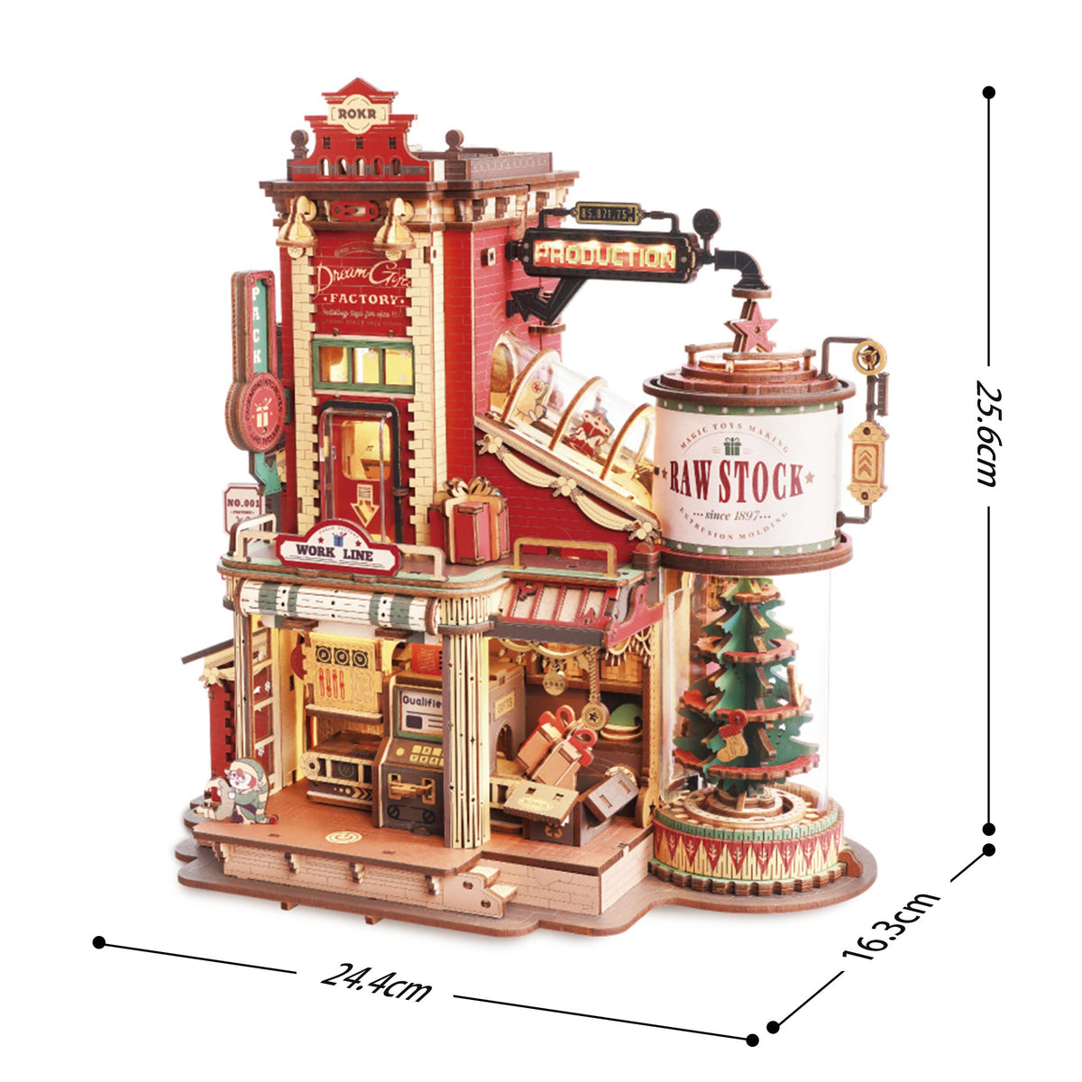 Dream Gift Factory Starter Kit – 3D-Holzbausatz mit Licht & Musik, inkl. Werkzeug-Set Mechanischer Bausatz Robotime
