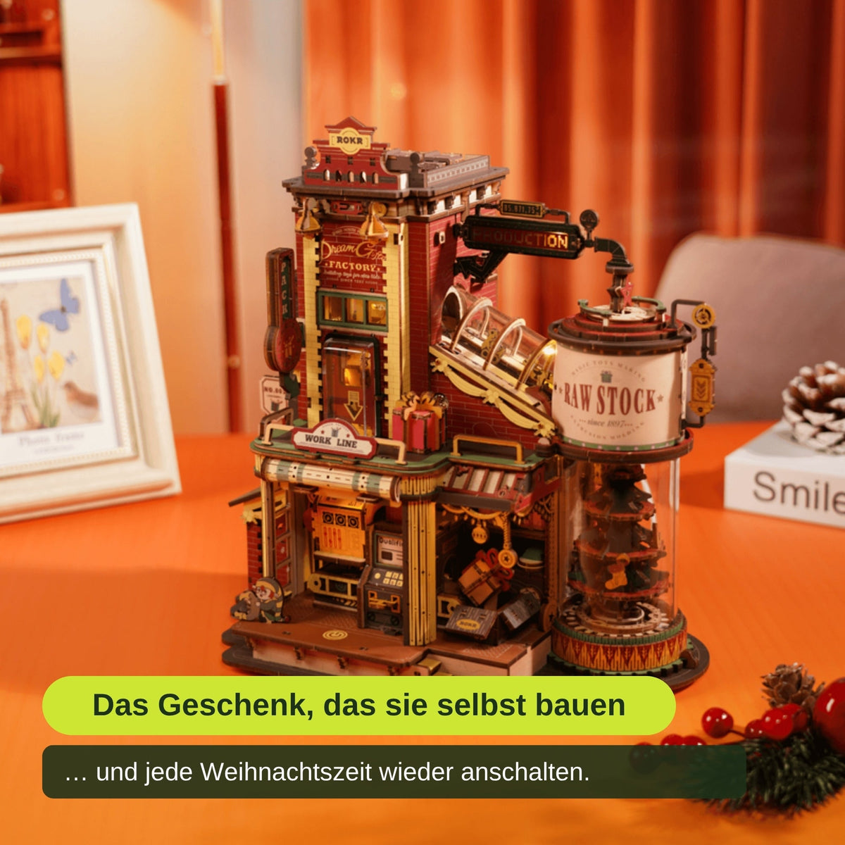 Dream Gift Factory Starter Kit – 3D-Holzbausatz mit Licht & Musik, inkl. Werkzeug-Set Mechanischer Bausatz Robotime