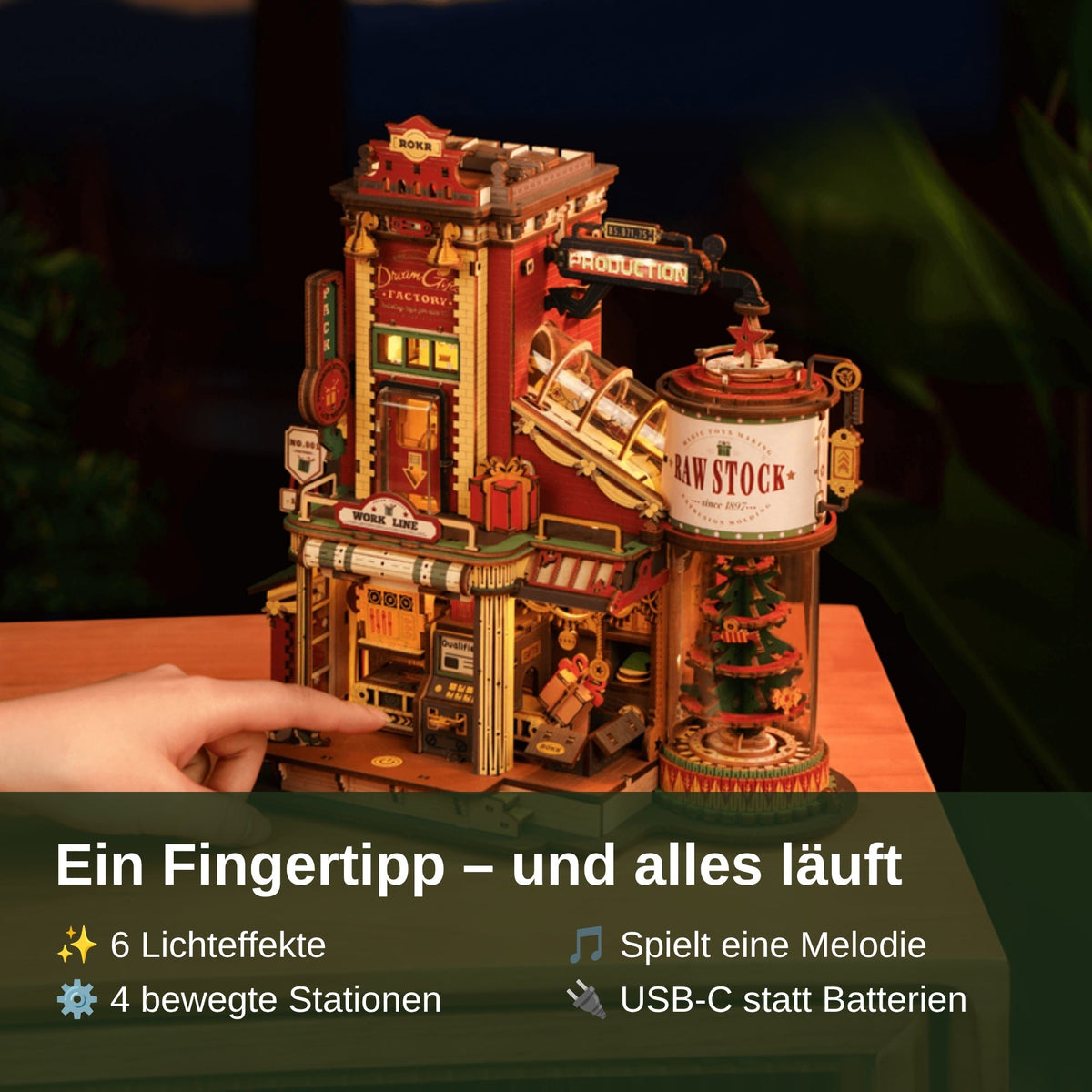 Dream Gift Factory Starter Kit – 3D-Holzbausatz mit Licht & Musik, inkl. Werkzeug-Set Mechanischer Bausatz Robotime