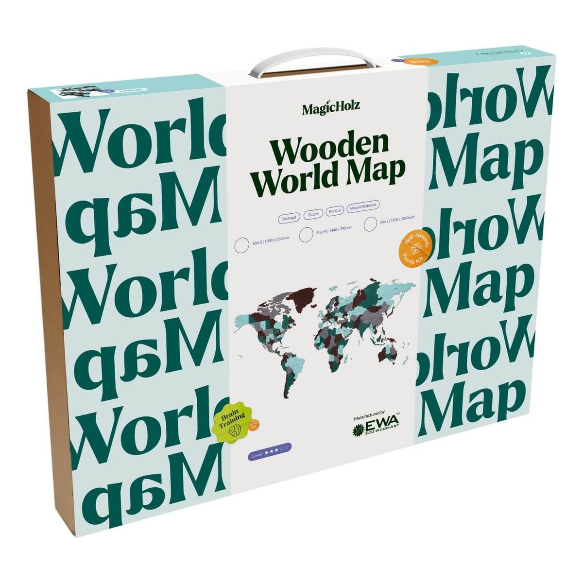 Verpackung der Holz Weltkarte Smaragd