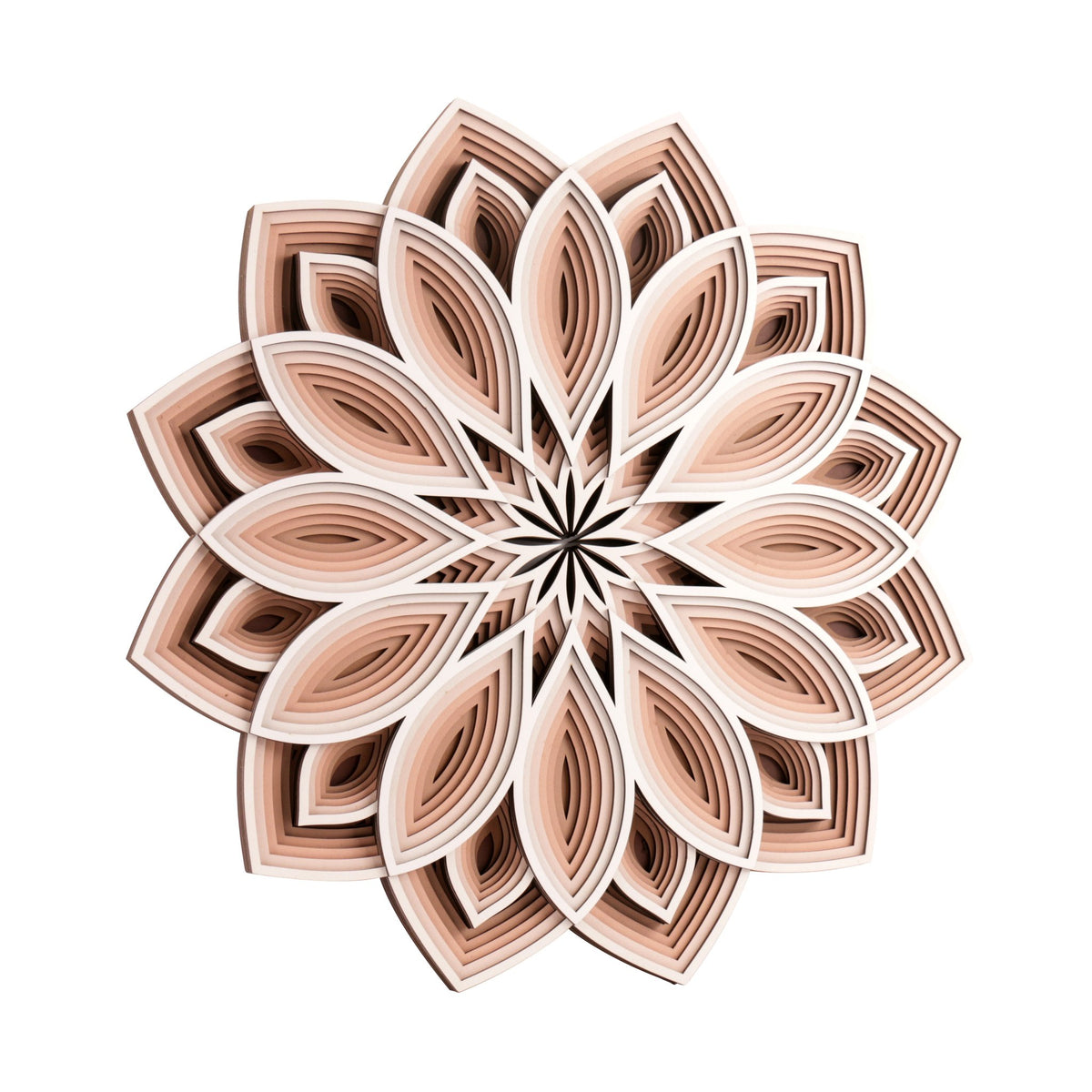 Magic Wall Art | 3D Wall Art, "Lotus of Eternity" motif viewed at an angle from the front on a light background, 8 layers
