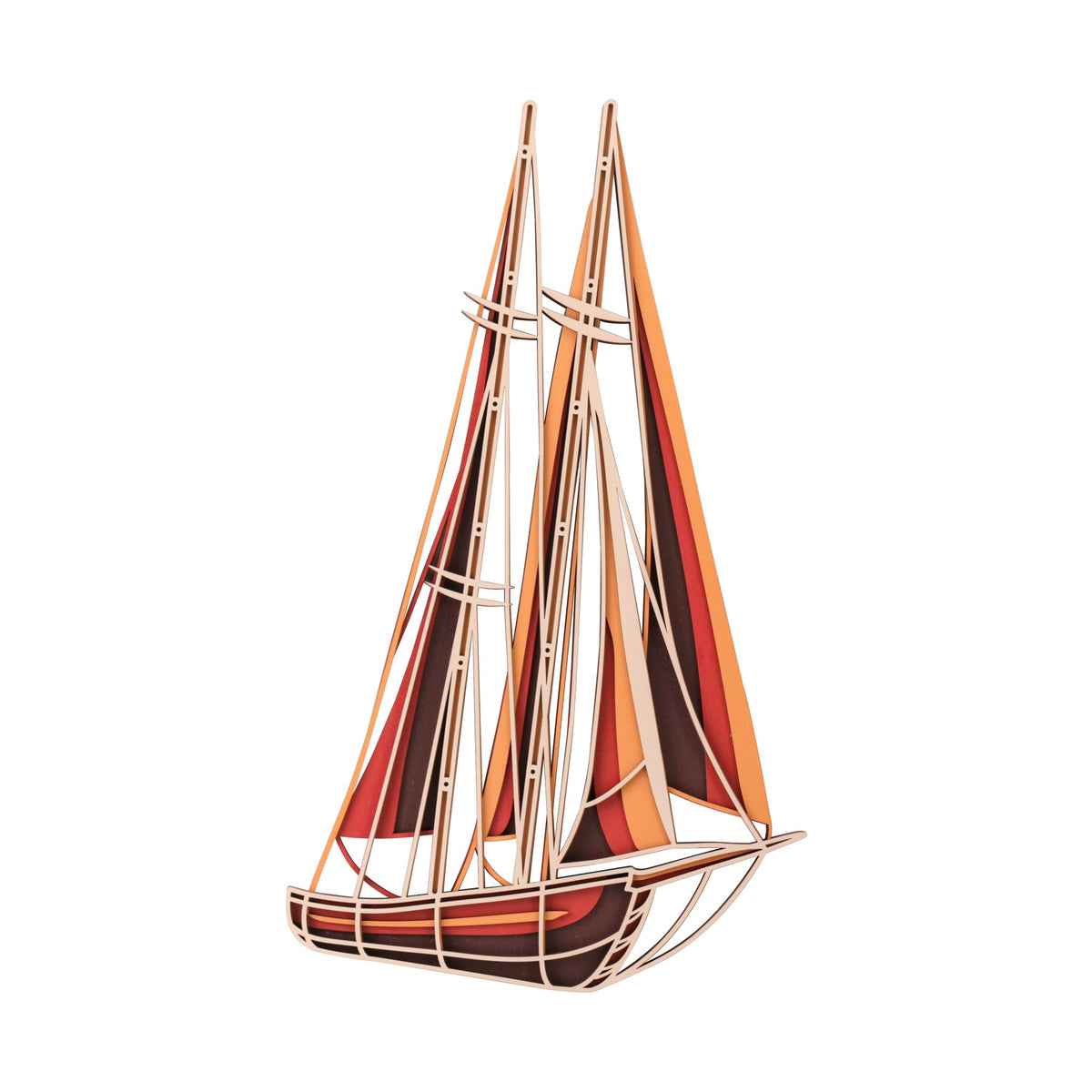 Magic Wall Art | 3D Wall Art, "Sailing Boat" design viewed from a diagonal front angle on a light background, 4 layers