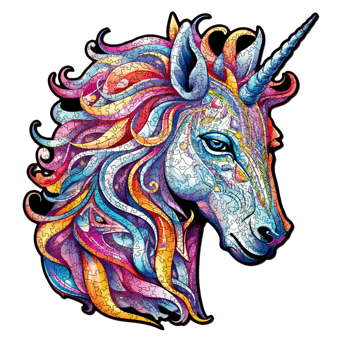 Rainbow Unicorn Wooden Puzzle, assembled puzzle shown on a white background