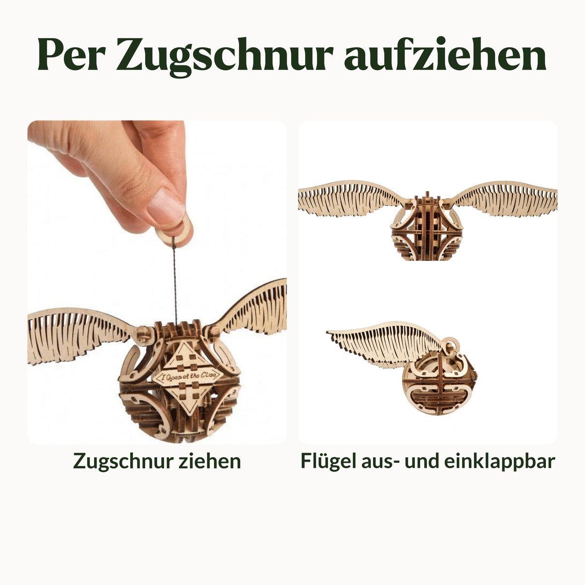 Golden Snitch – Harry Potter, Feature: Wind-up mechanism with pull cord; wings can be folded out and folded in