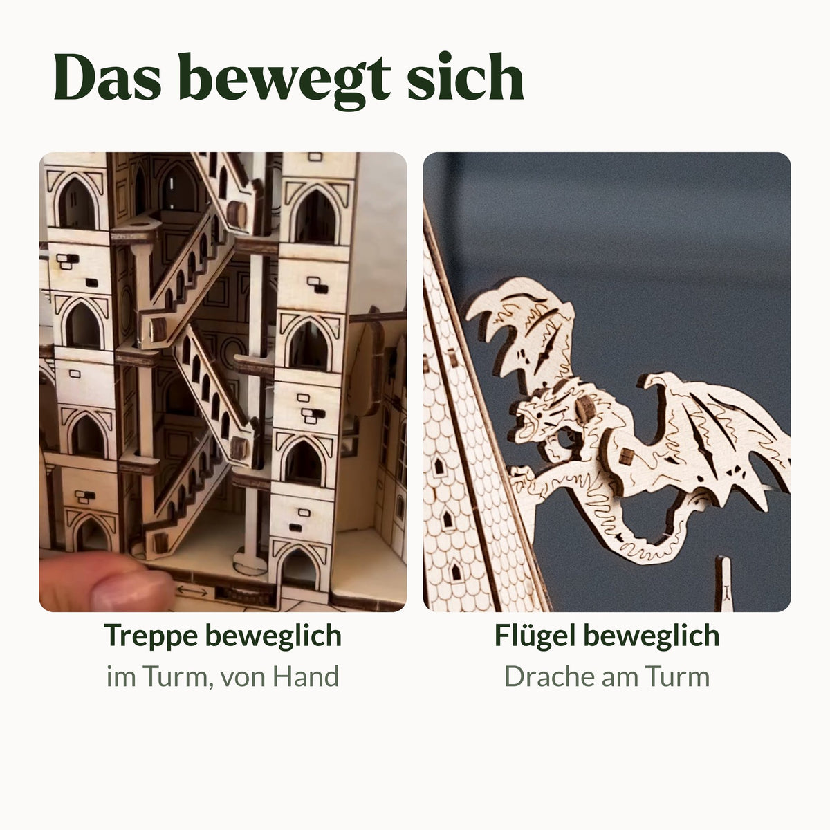 Le château de Poudlard – Harry Potter, l'escalier de la tour et les ailes du dragon sur la tour principale sont articulés