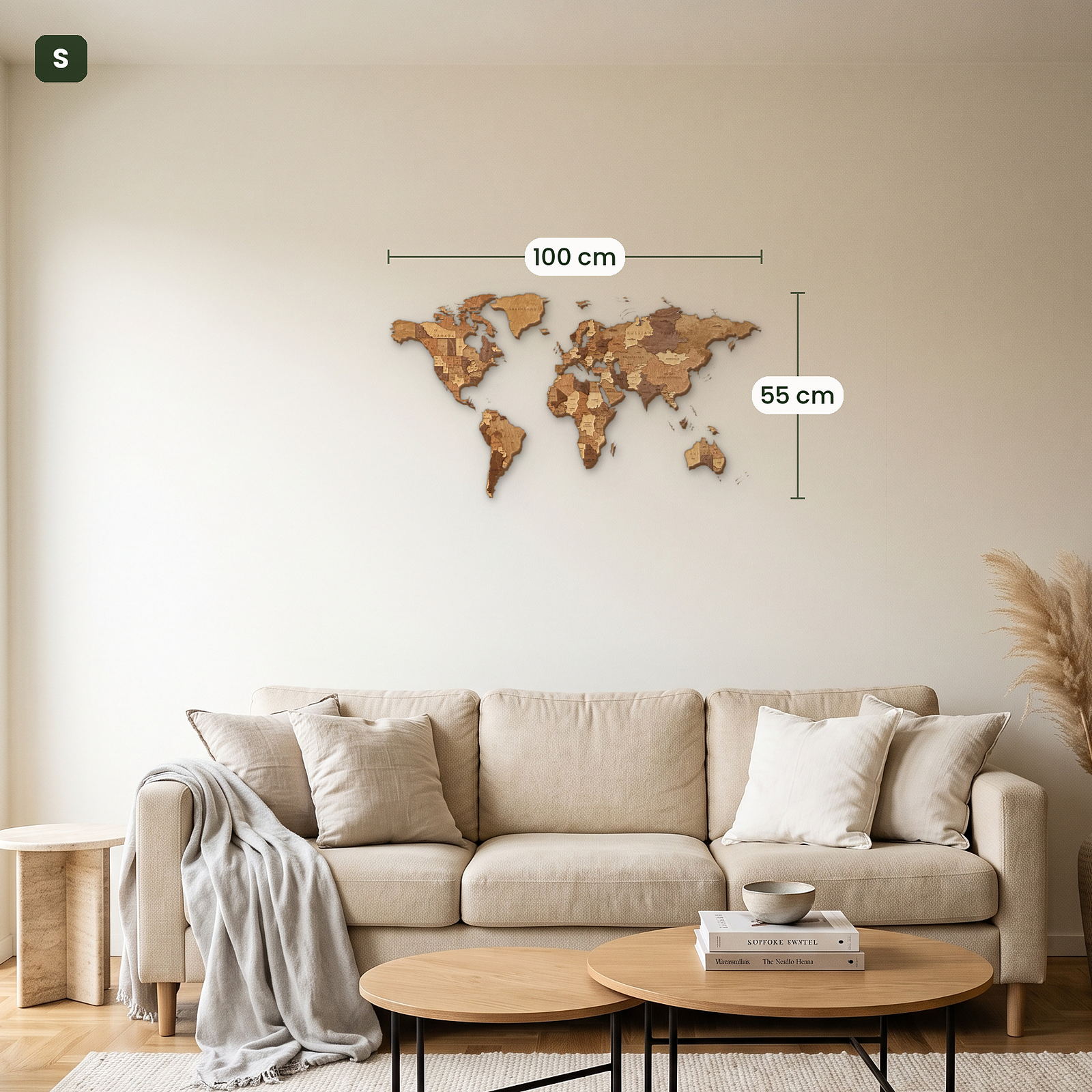 Multicolored Wooden World Map Wall Decor by Eco-Wood-Art, Choco S (100x55 cm)