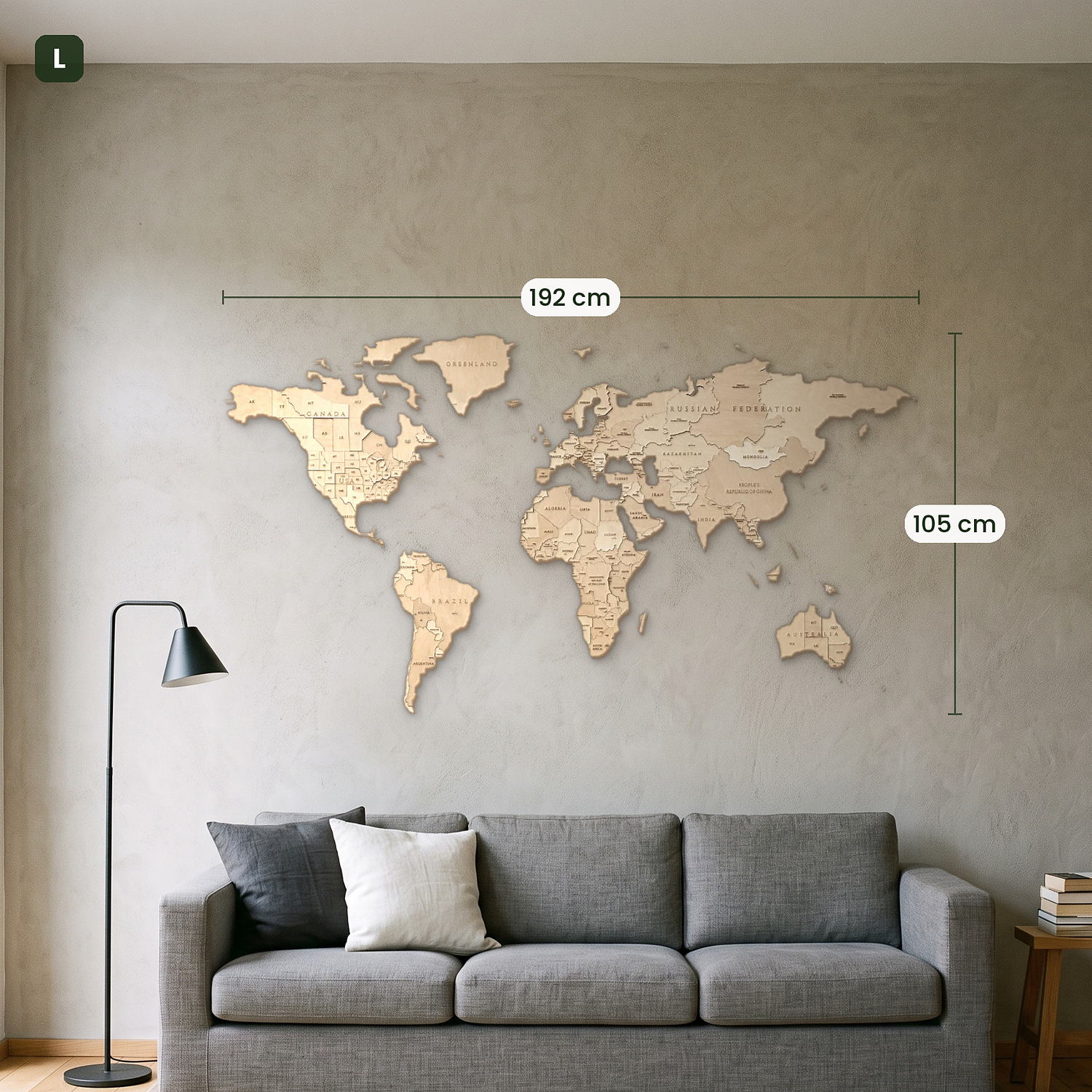 Multicolored Wooden World Map Wall Decor by Eco-Wood-Art, Natural Wood, L (192x105 cm)