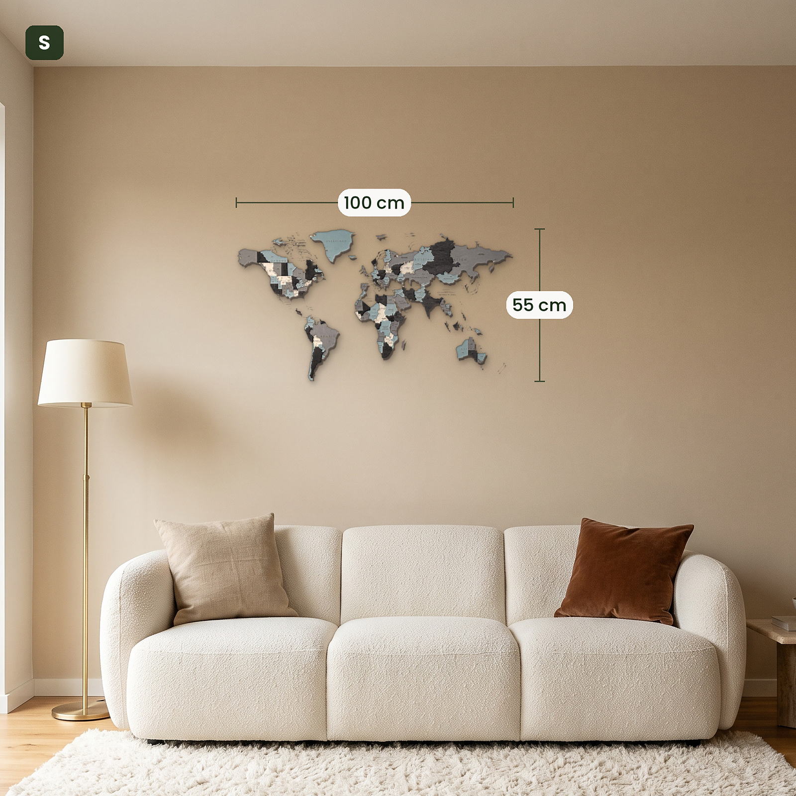Multicolored Wooden World Map Wall Decor by Eco-Wood-Art, "Smoky Dreams" S (100x55 cm)