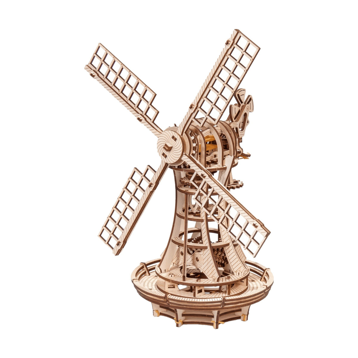 Kit de moulin à vent mécanique d'Eco-Wood-Art, déjà monté, en bois, sur fond blanc